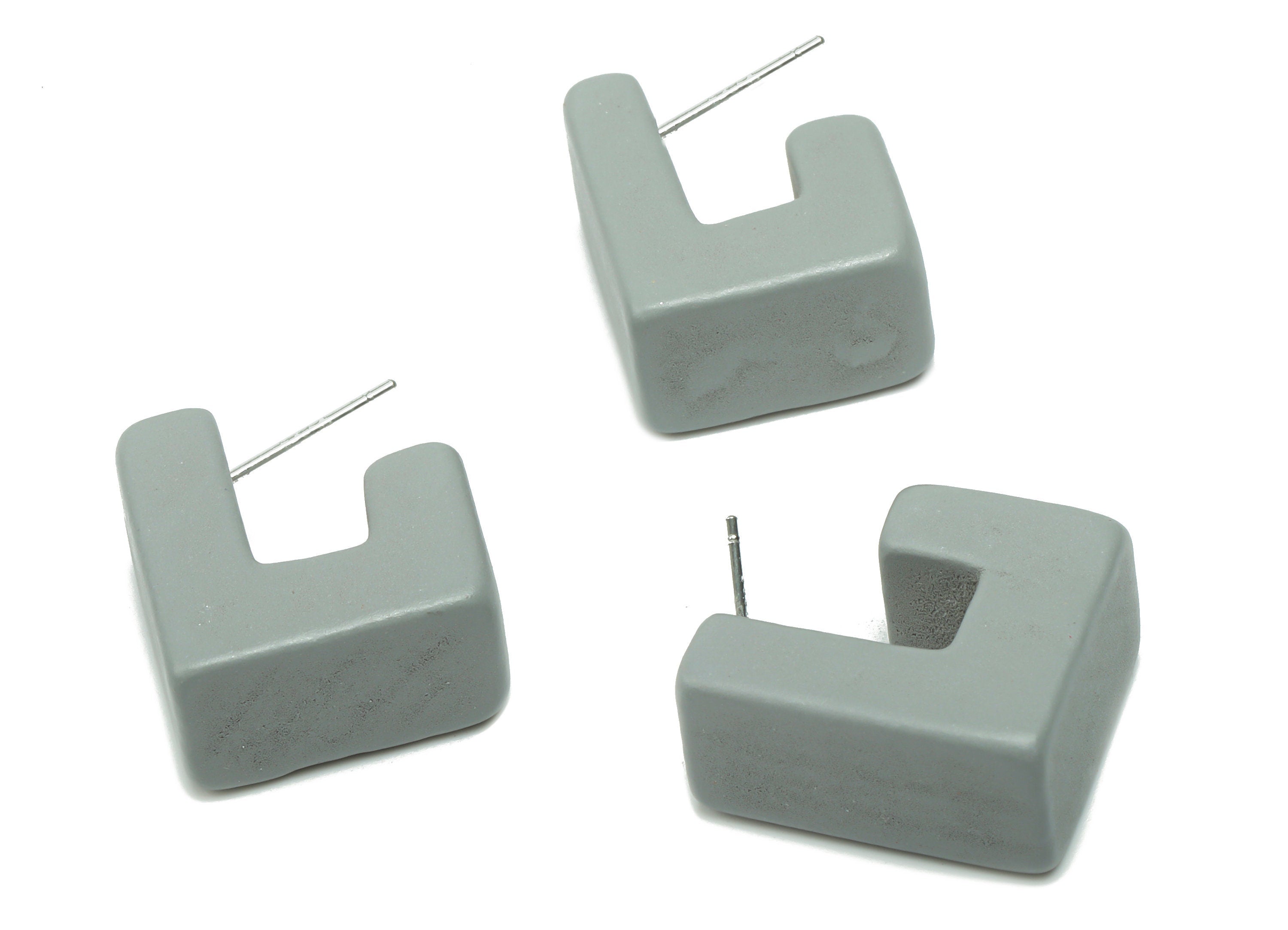 Guger Tree Wood J Earring Stud - Guger Tree Wood Geometry Post - Silver Plated Brass Stud - Jewelry Supplies - 18.99x16.59x10.39mm - BB1151C - DOMEDBAZAAR