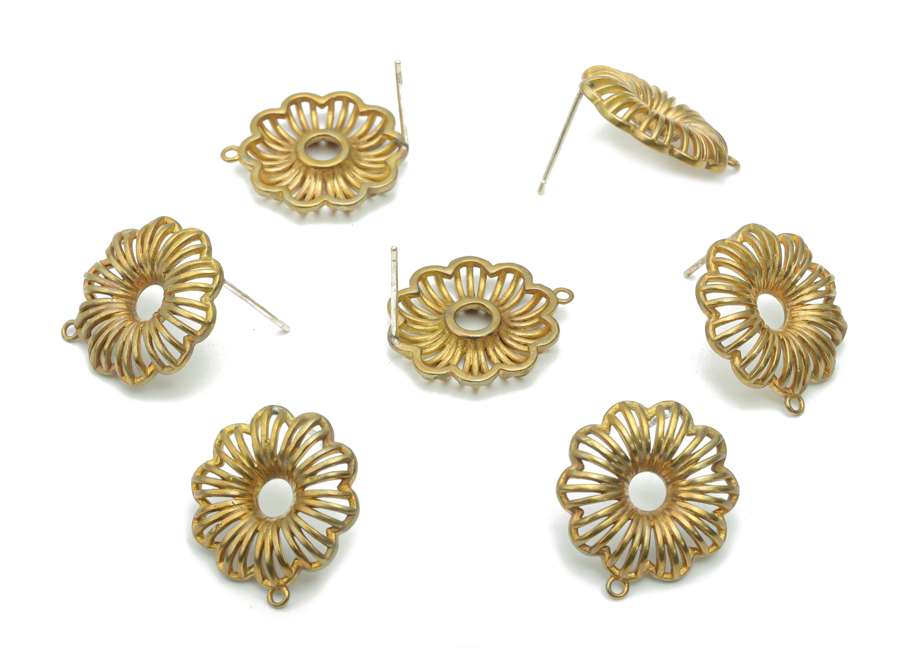 Brass Flower Earring Stud With Loop - Raw Brass Flower Post - Silver Plated Brass Stud - Jewelry Making Supplies - 19.5x17.5x2.9mm -PP5115 - DOMEDBAZAAR