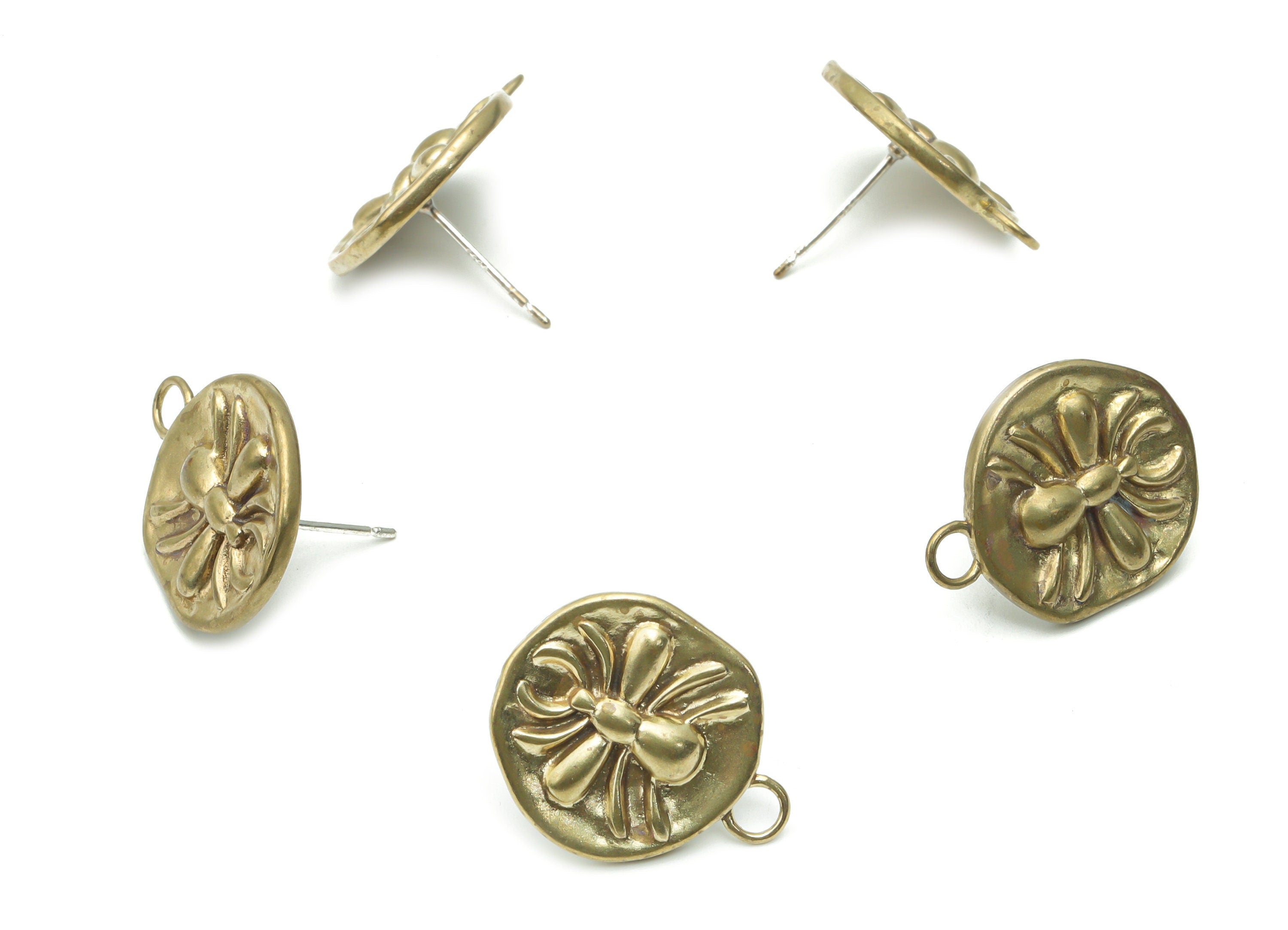 Brass Round Earring Stud - Raw Brass Beetle Post - Silver Plated Brass Stud - Jewelry Making Supplies - 20.64x16.82x3.04mm - PP5105 - DOMEDBAZAAR