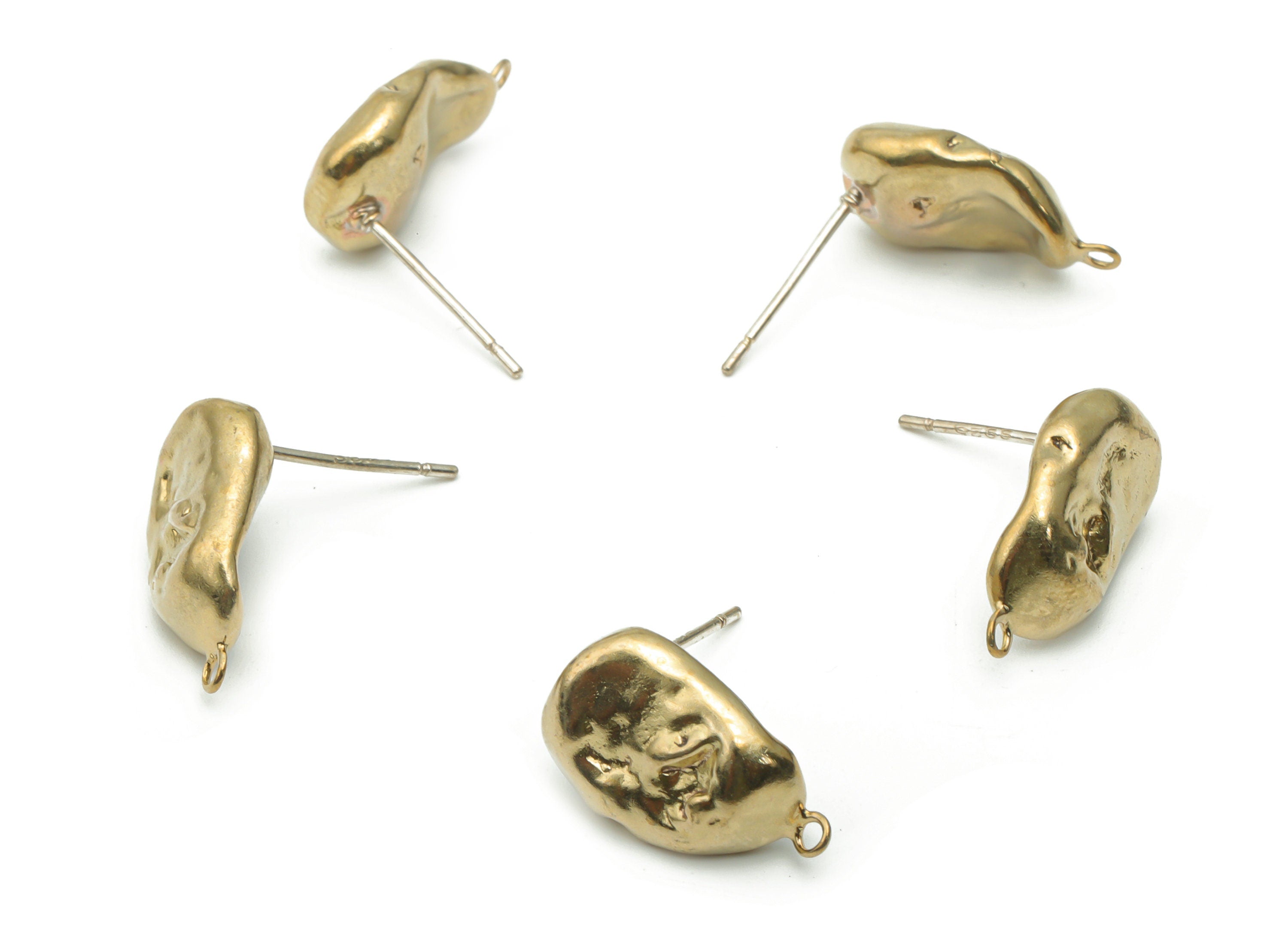 Brass Oval Earring Stud - Raw Brass Irregular Earring Post - Silver Plated Brass Stud - Jewelry Making Supplies - 15.96x9.76x4.38mm - PP5106 - DOMEDBAZAAR