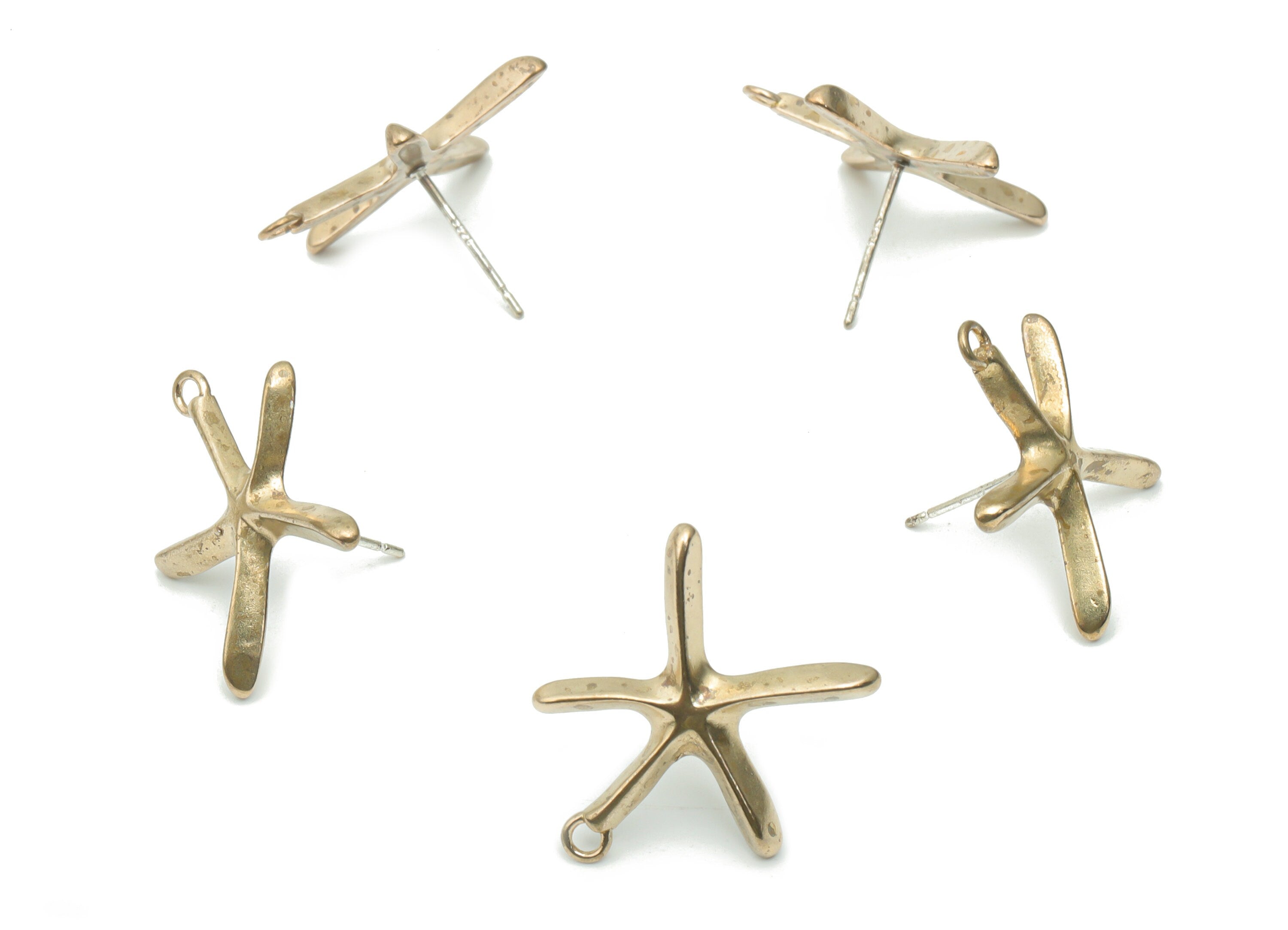 Brass Starfish Earring Stud With Loop - Raw Brass Star Earring Post - Silver Plated Brass Stud - Jewelry Supplies - 21.1x17.9x2.3mm - PP5111 - DOMEDBAZAAR