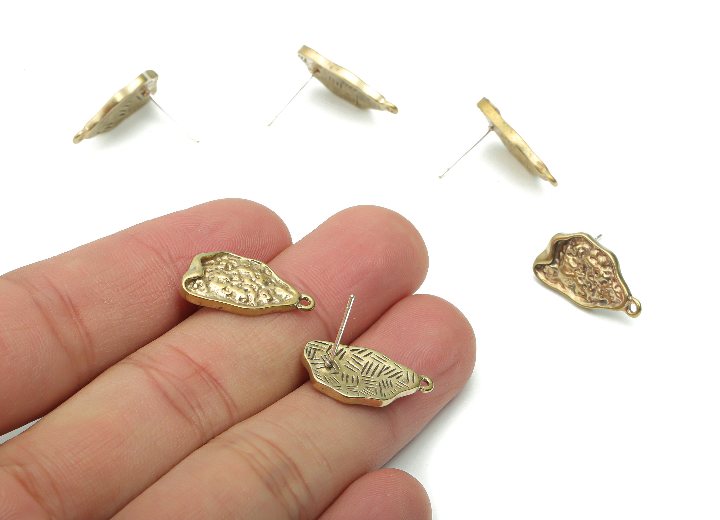 Brass Hammered Irregular Earring Stud - Raw Brass Irregular Post - Silver Plated Brass Stud - Jewelry Supplies - 19.56x10.6x2.16mm - PP5116 - DOMEDBAZAAR