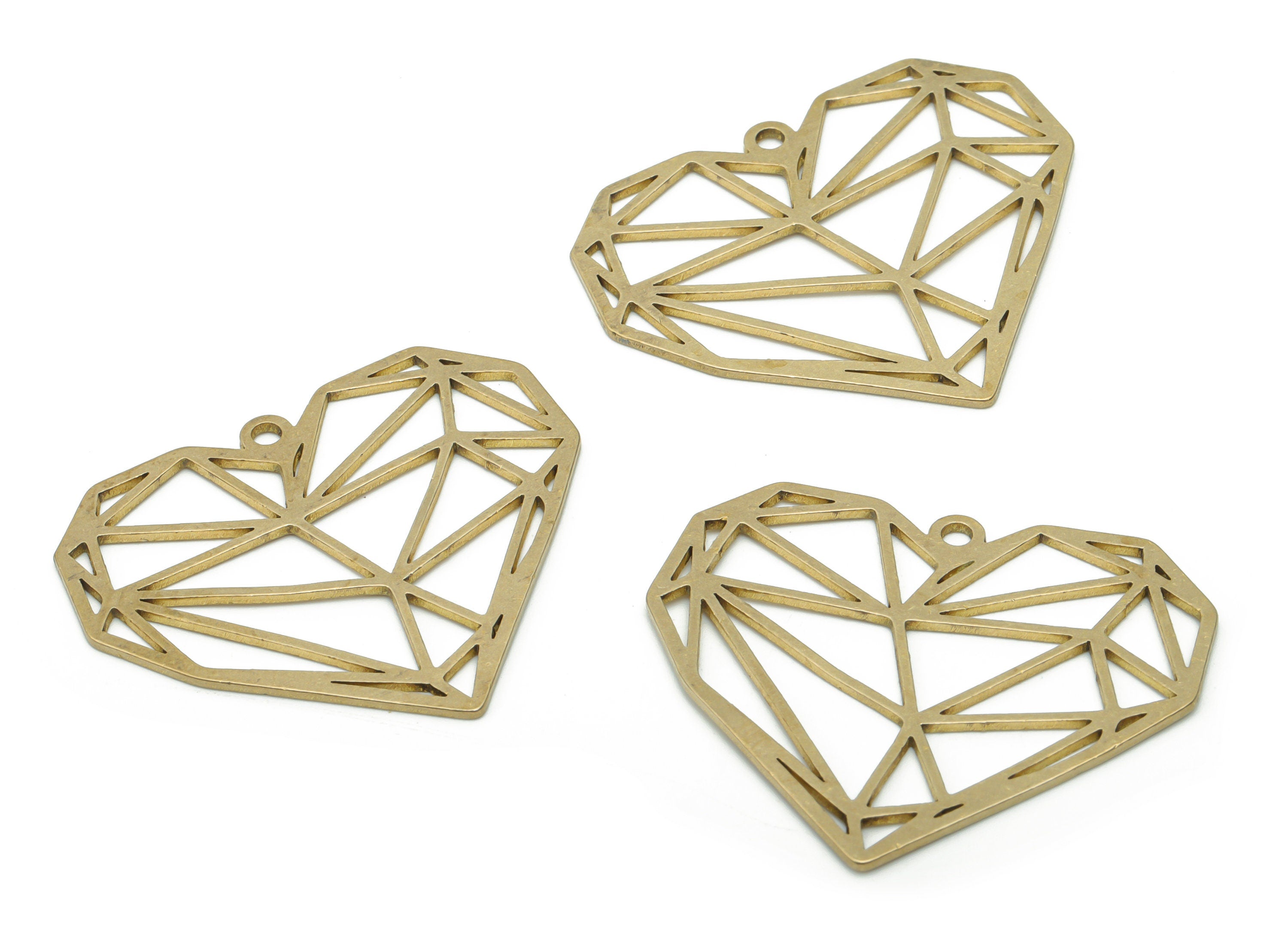 Brass Abstract Heart Earring Charms - Raw Brass Heart Pendant - Jewelry Making Supplies - 37.83x32.38x0.87mm - PPA1404 - DOMEDBAZAAR