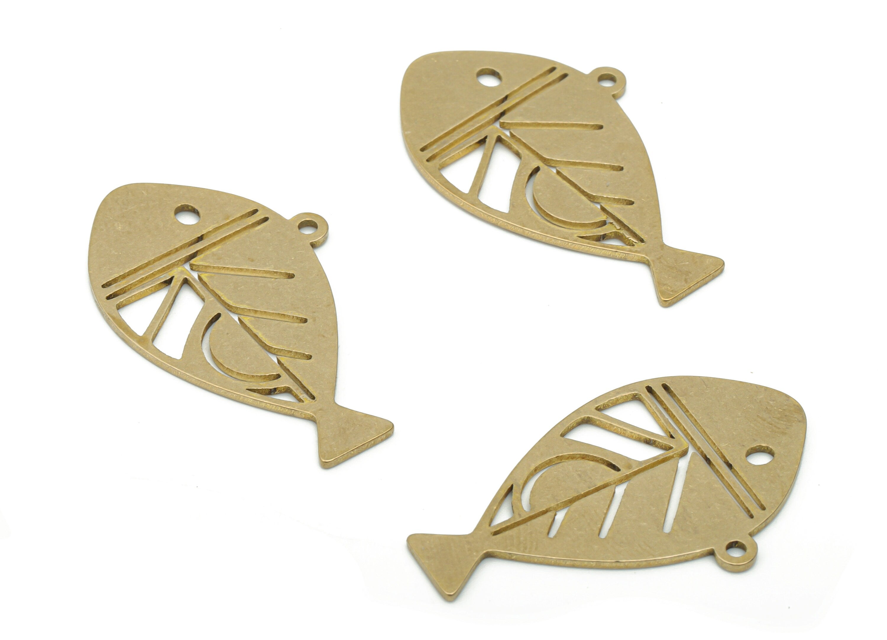 Brass Fish Semicircle Earring Charms - Raw Brass Fish Leaf Moon Pendant - DIY Jewelry Making Supplies - 31.77x19.09x0.95mm - PPA1766 - DOMEDBAZAAR