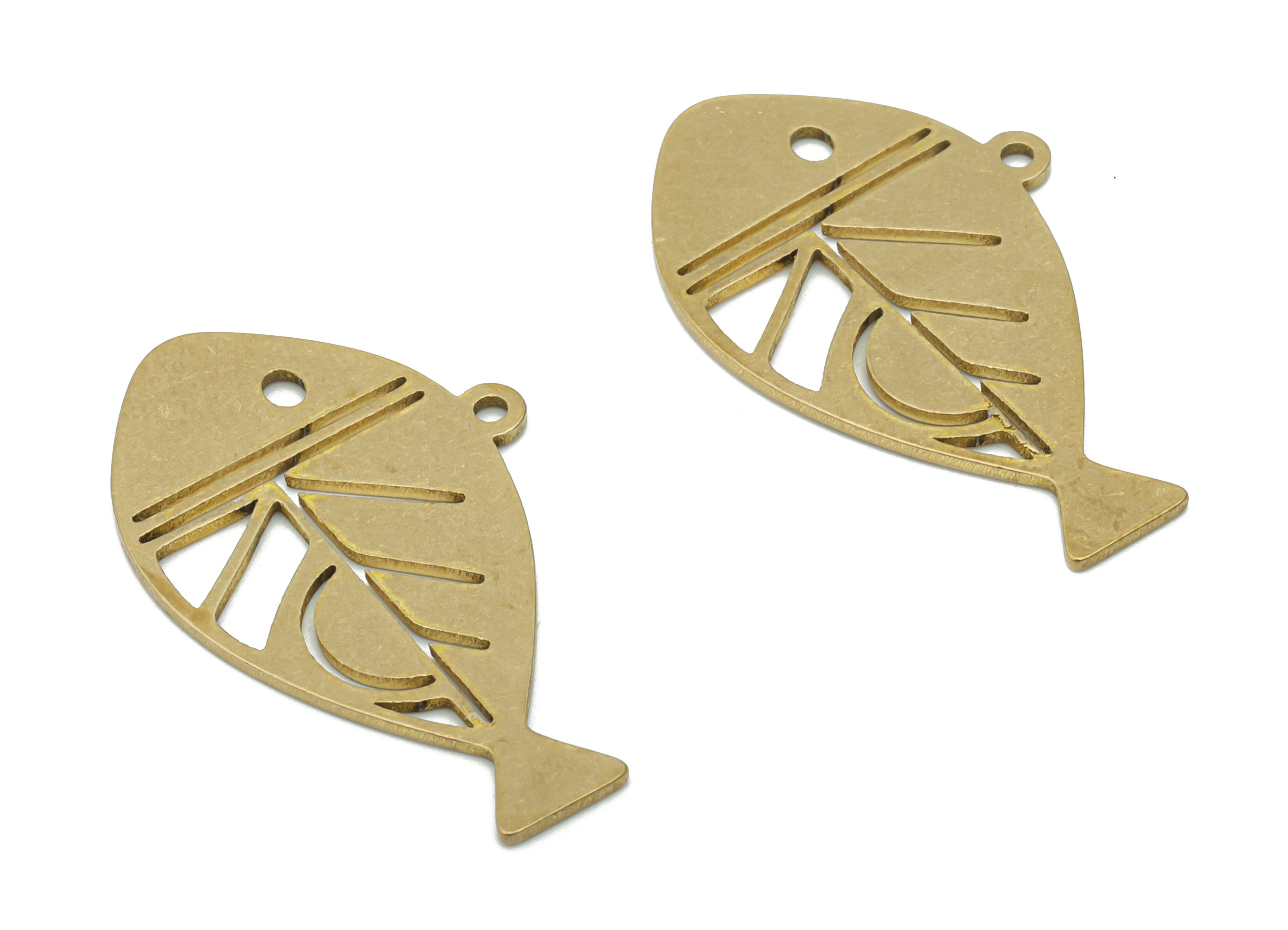 Brass Fish Semicircle Earring Charms - Raw Brass Fish Leaf Moon Pendant - DIY Jewelry Making Supplies - 31.77x19.09x0.95mm - PPA1766 - DOMEDBAZAAR