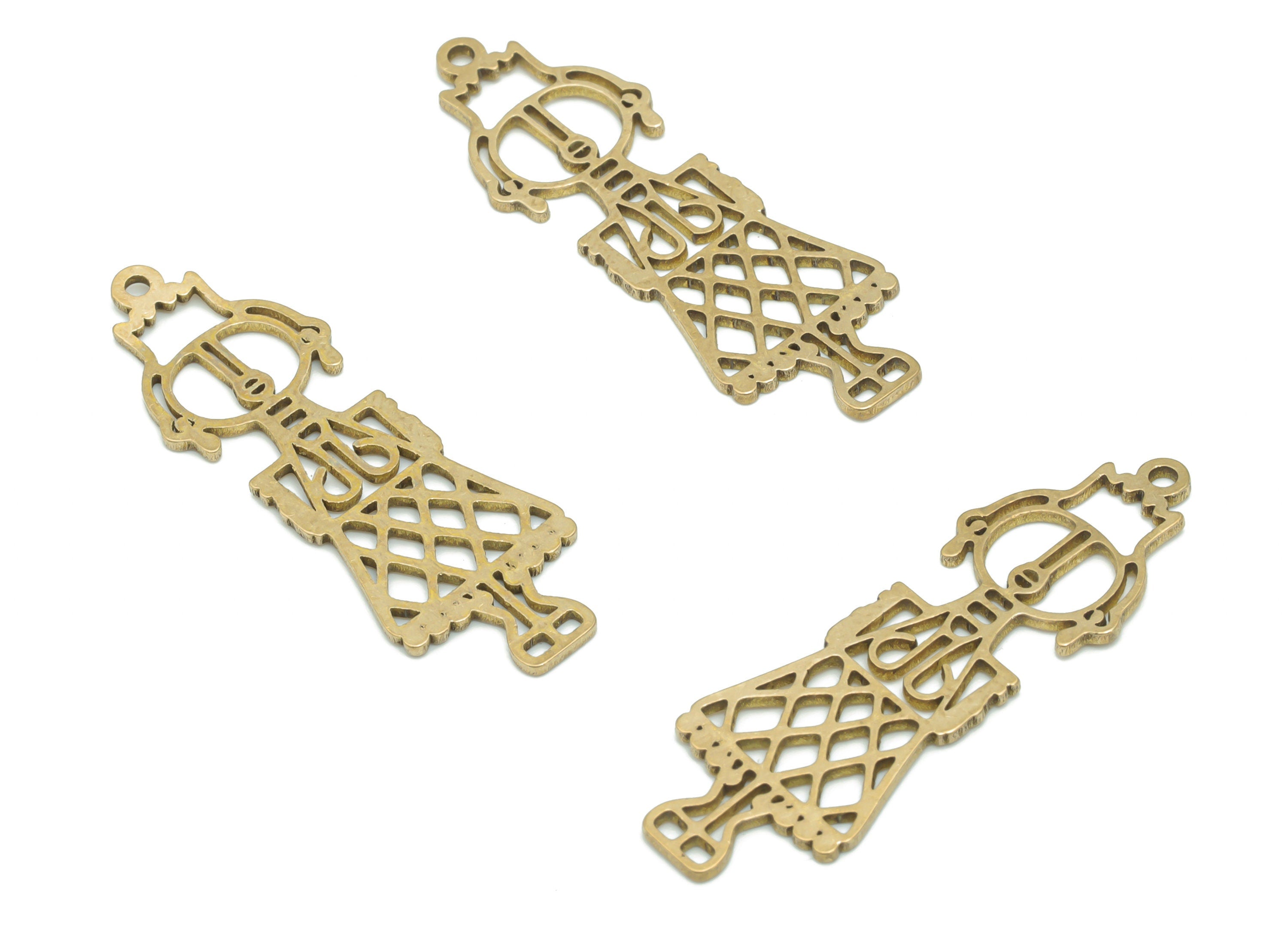 Brass Woman Robot Earring Charms - Raw Brass Woman Robot Pendant - DIY Jewelry Making Supplies - 37.77x12x0.88mm - PPA2303 - DOMEDBAZAAR