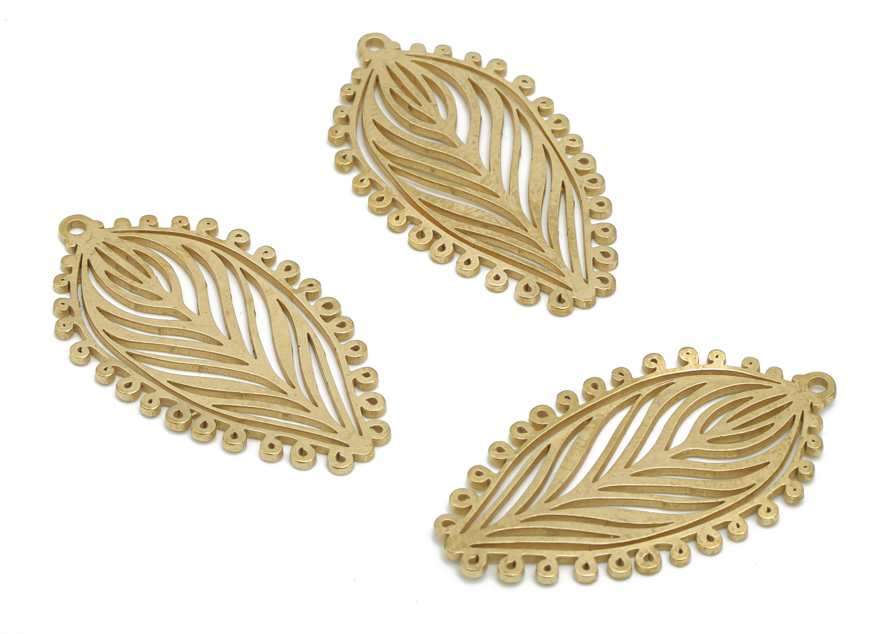 Brass Leafs Earring Charms - Raw Brass Leafs Pendant - DIY Jewelry Making Supplies - 36.83x20.07x0.88mm - PPA2097 - DOMEDBAZAAR