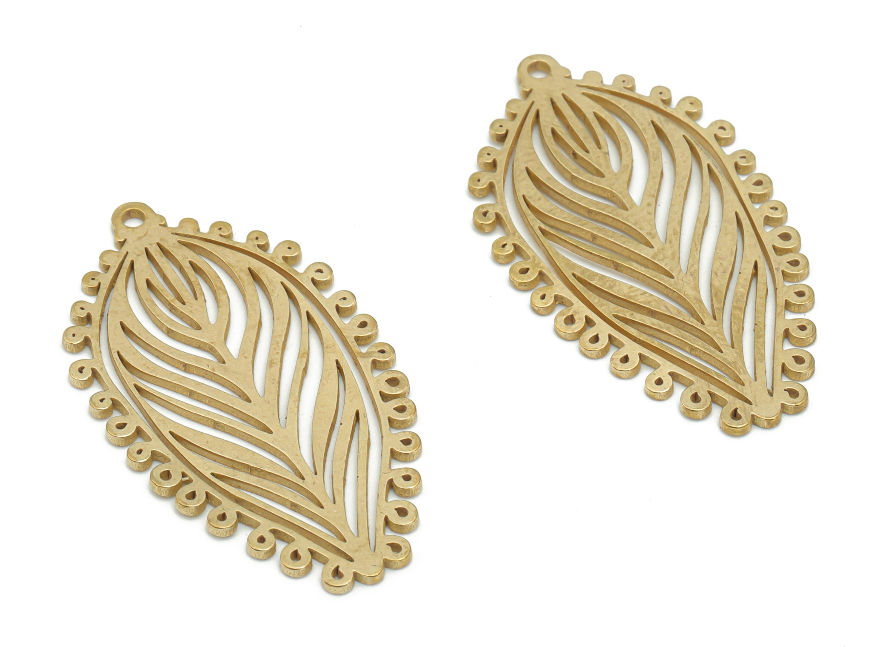 Brass Leafs Earring Charms - Raw Brass Leafs Pendant - DIY Jewelry Making Supplies - 36.83x20.07x0.88mm - PPA2097 - DOMEDBAZAAR