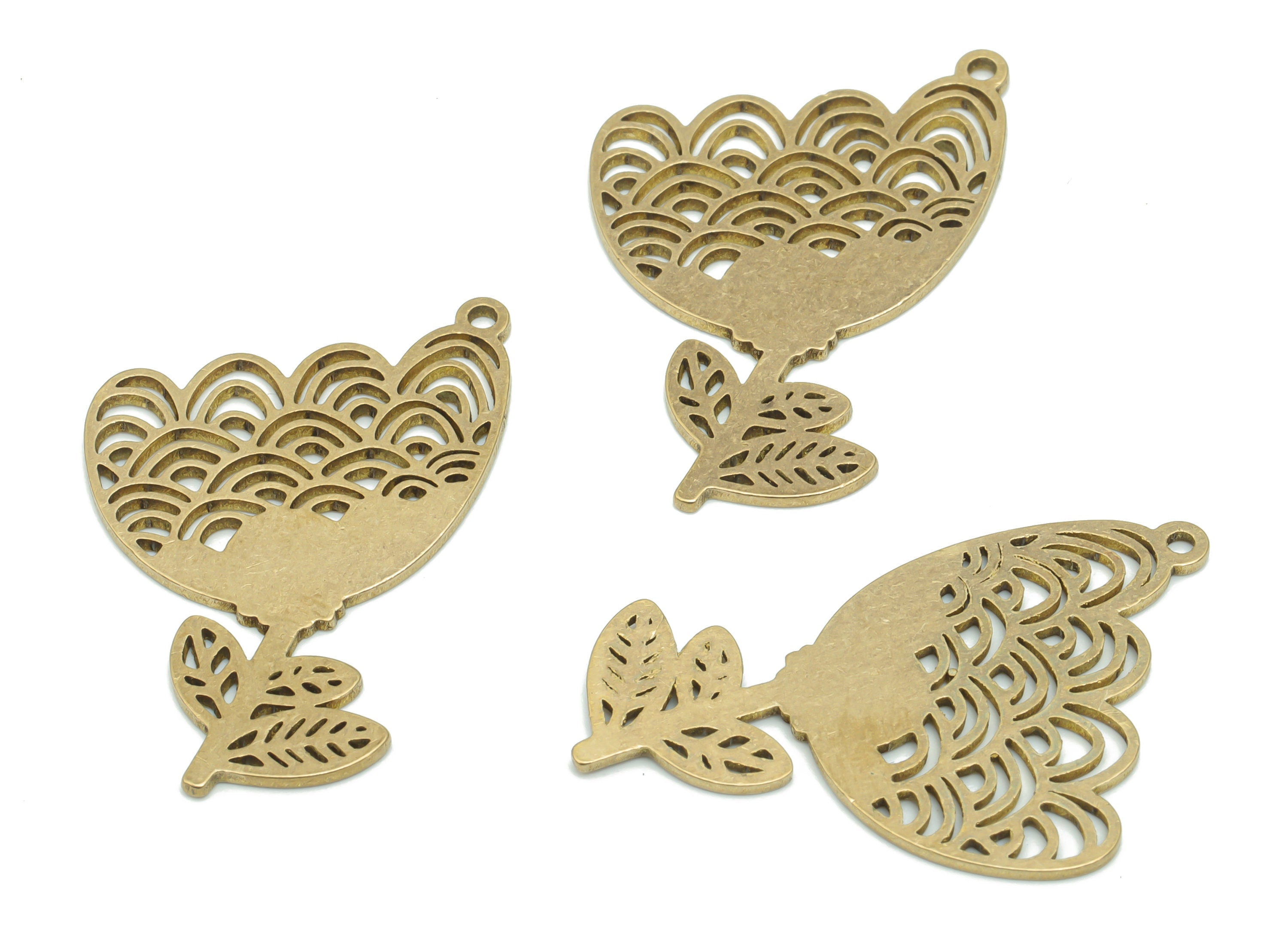 Brass Flower Leaf Earring Charms - Raw Brass Flower Pendant - DIY Jewelry Making Supplies - 35.78x22.52x0.88mm - PPA2280 - DOMEDBAZAAR