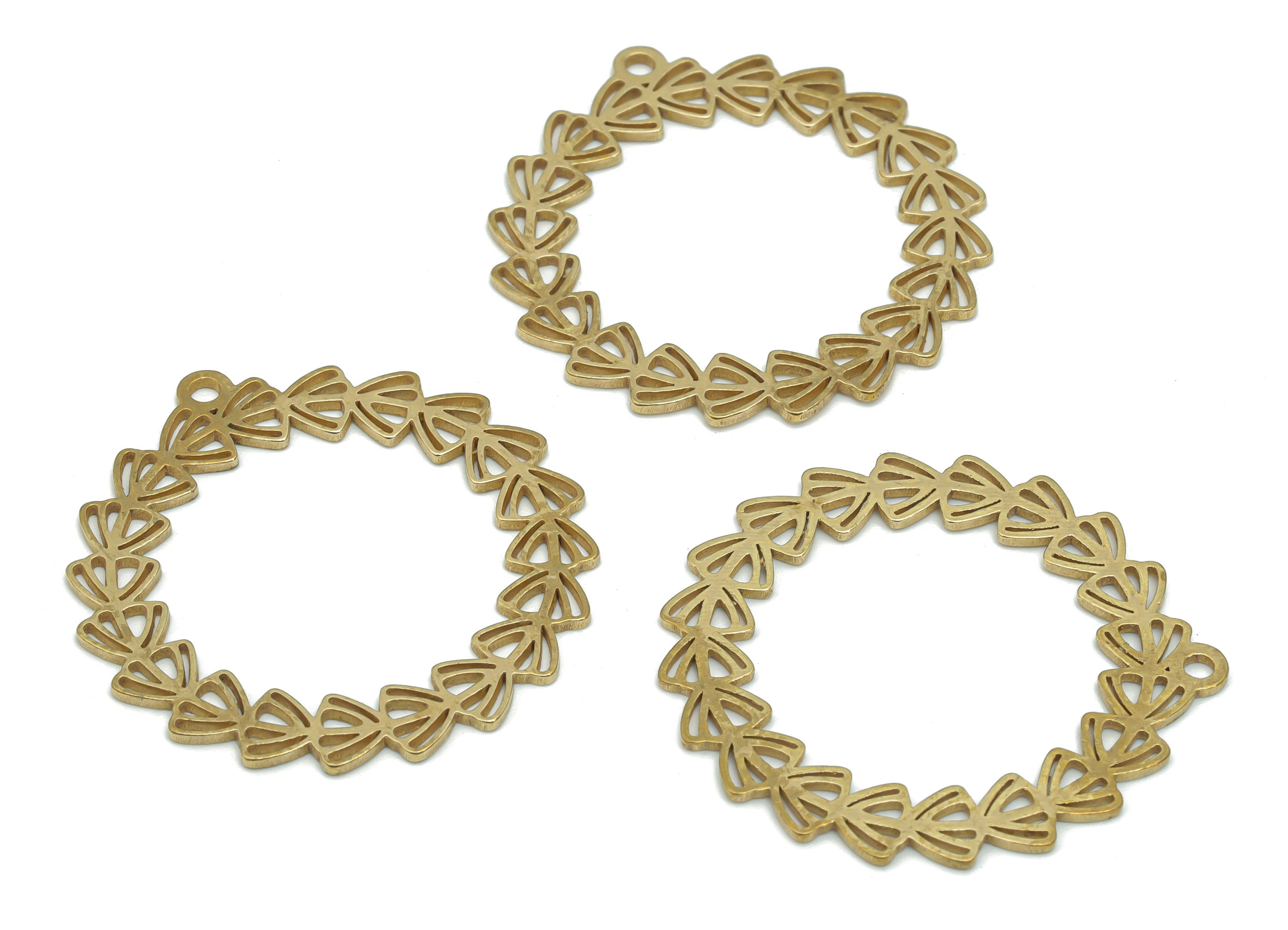 Brass Round Lotus Hoop Earring Charms - Raw Brass Circle Branch Hoop Pendant - DIY Jewelry Making Supplies - 35.81x33.31x0.92mm - PPA2038 - DOMEDBAZAAR
