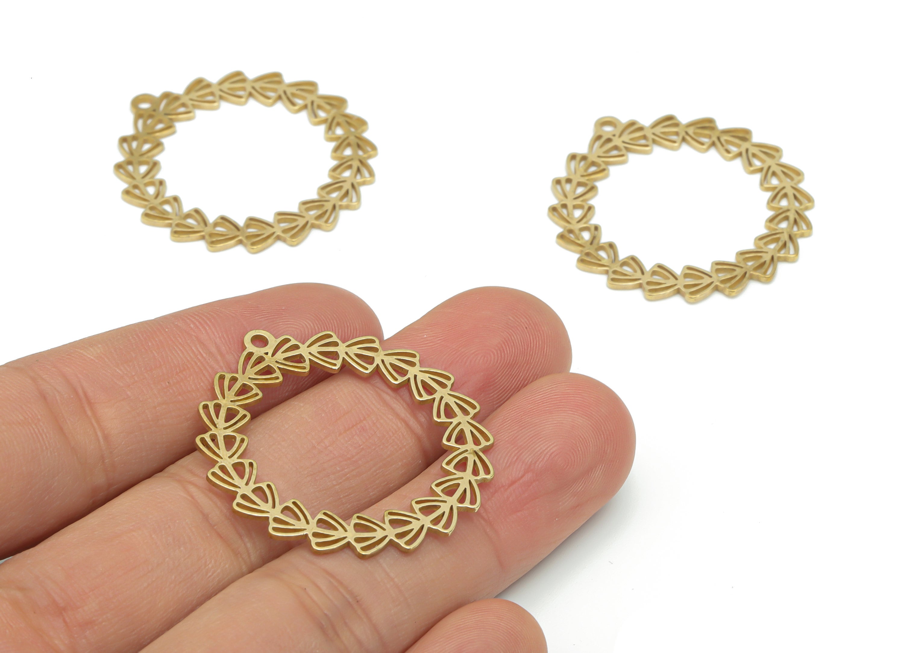 Brass Round Lotus Hoop Earring Charms - Raw Brass Circle Branch Hoop Pendant - DIY Jewelry Making Supplies - 35.81x33.31x0.92mm - PPA2038 - DOMEDBAZAAR