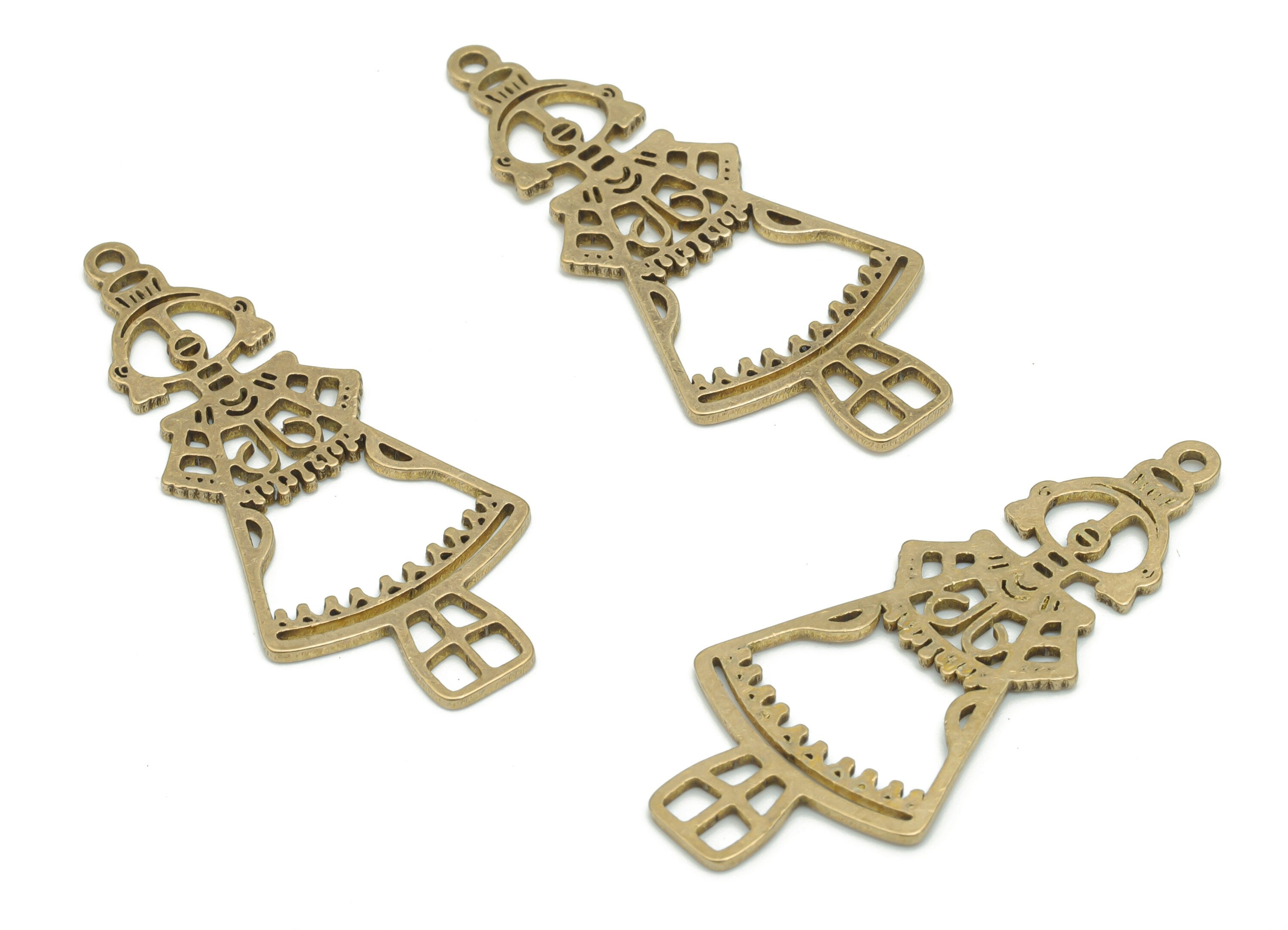 Brass Woman Robot Earring Charms - Raw Brass Woman Robot Pendant - DIY Jewelry Making Supplies - 37.77x16.62x0.93mm - PPA2304 - DOMEDBAZAAR