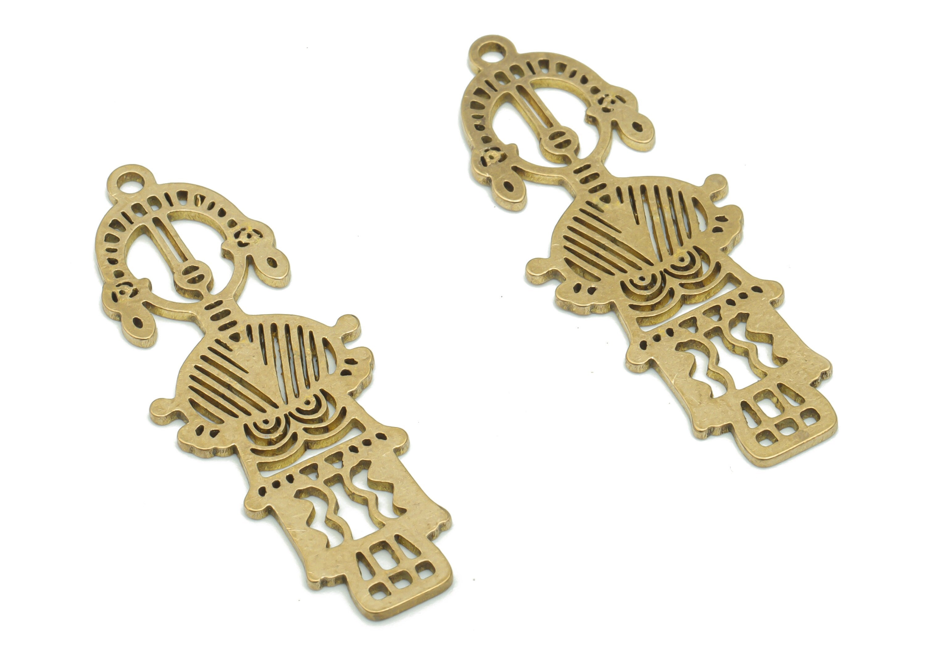 Brass Woman Robot Earring Charms - Raw Brass Woman Robot Pendant - DIY Jewelry Making Supplies - 37.84x14.49x0.88mm - PPA2301 - DOMEDBAZAAR