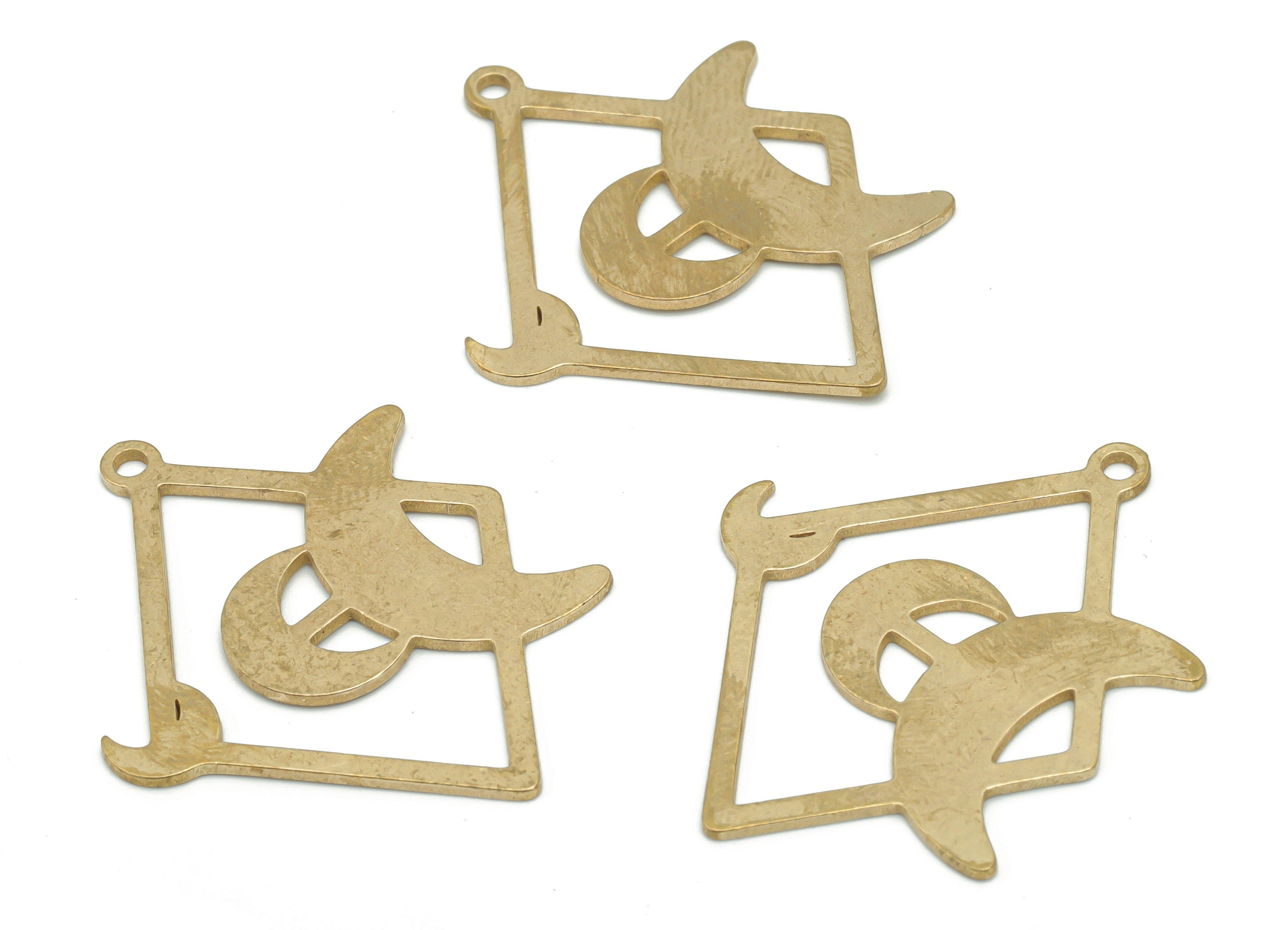 Brass Diamond Crescent Earring Charms - Raw Brass Rhombic Moon Pendant - Jewelry Making Supplies - 35.95x28.18x0.92mm - PPA2153 - DOMEDBAZAAR