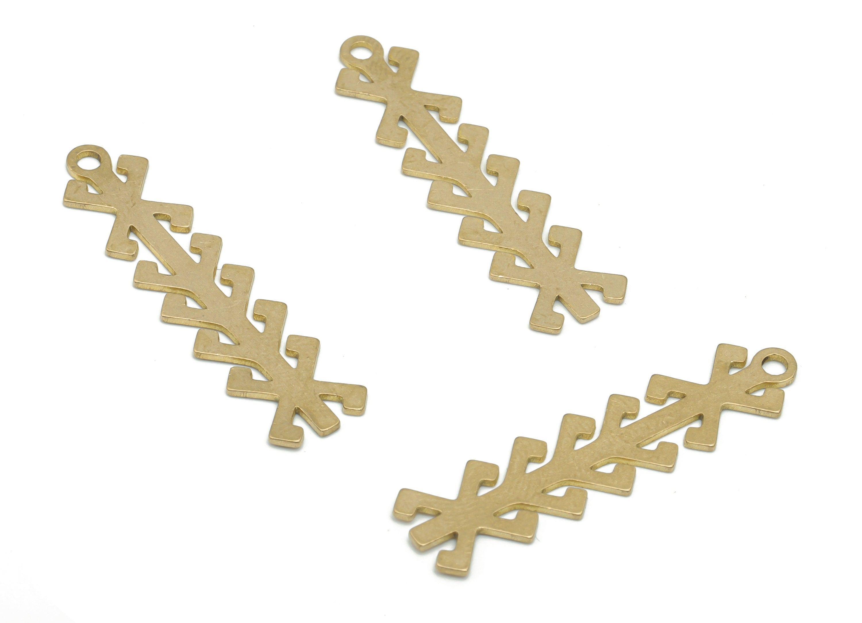 Brass Long Bar X Branch Earring Charms - Raw Brass X Leafs Pendant - DIY Jewelry Making Supplies - 34.85x8.71x0.64mm - PPA2550 - DOMEDBAZAAR