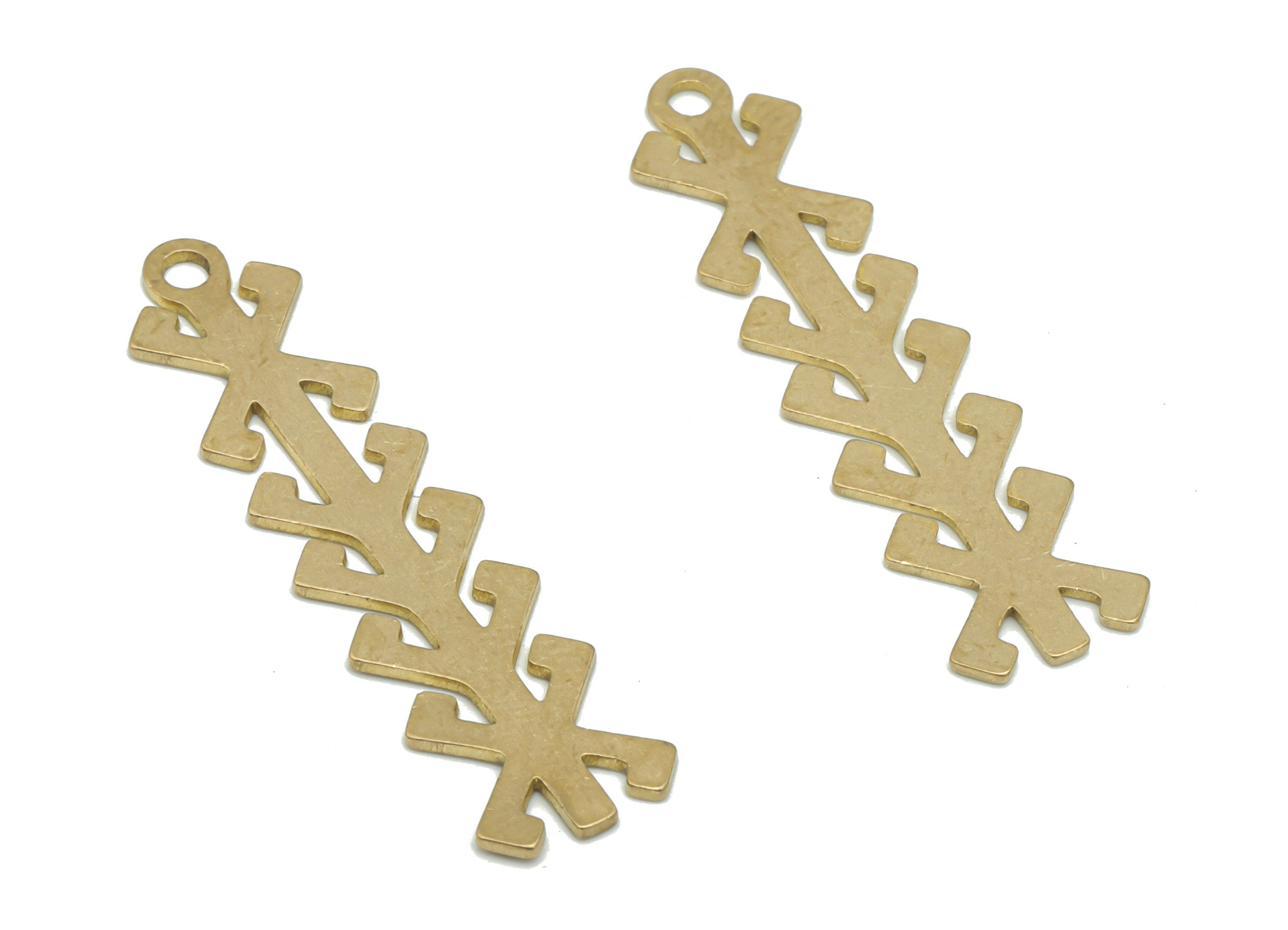 Brass Long Bar X Branch Earring Charms - Raw Brass X Leafs Pendant - DIY Jewelry Making Supplies - 34.85x8.71x0.64mm - PPA2550 - DOMEDBAZAAR