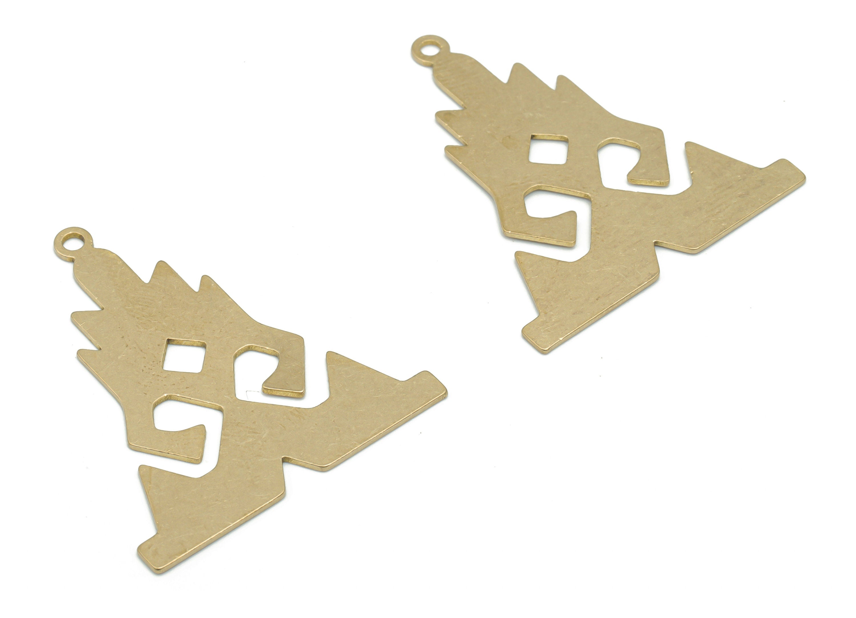 Brass Mountain Fire Diamond Earring Charms - Raw Brass Fire Rhombic Pendant - Jewelry Making Supplies - 35.82x31.06x0.65mm - PPA2476 - DOMEDBAZAAR