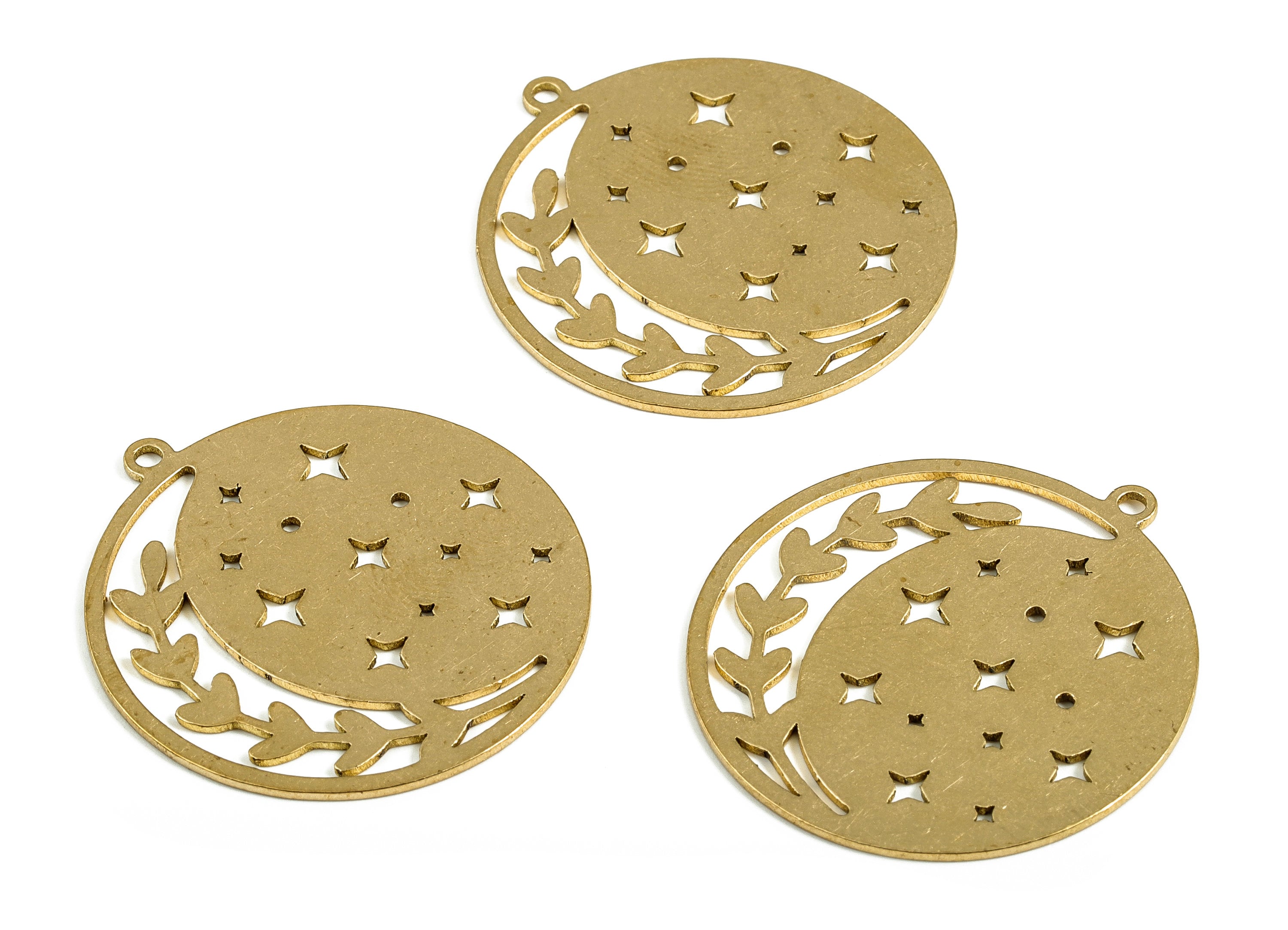 Brass Round Star Earring Charms - Raw Brass Circle Branch Pendant - Jewelry Making Supplies - 34.66x31.75x0.84mm - PP4009 - DOMEDBAZAAR
