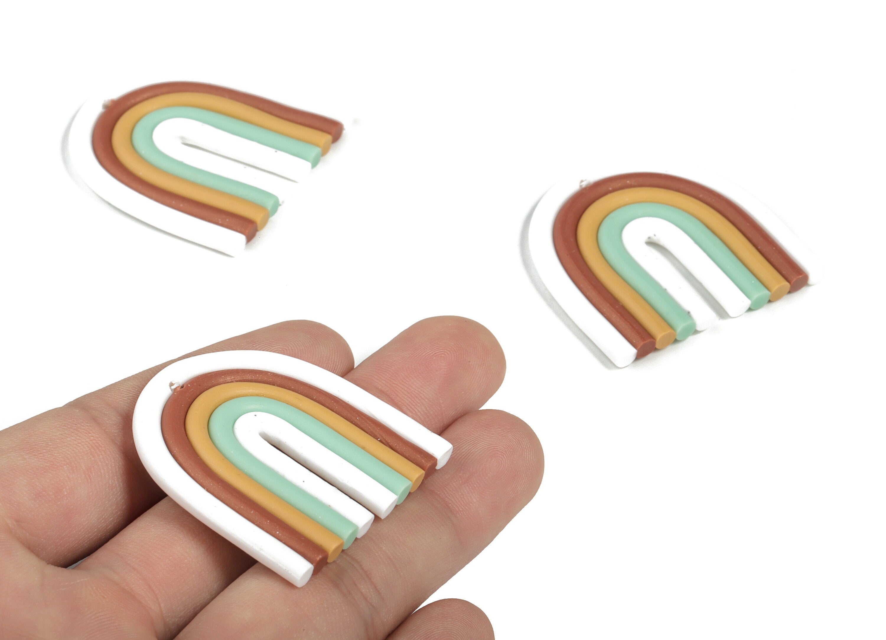 PolymerClay Rainbow Earring Charms - PolymerClay Rainbow Pandant - Earring Findings - Jewelry Handmade - 38.43x38.74x3.52mm - PC2250D - DOMEDBAZAAR