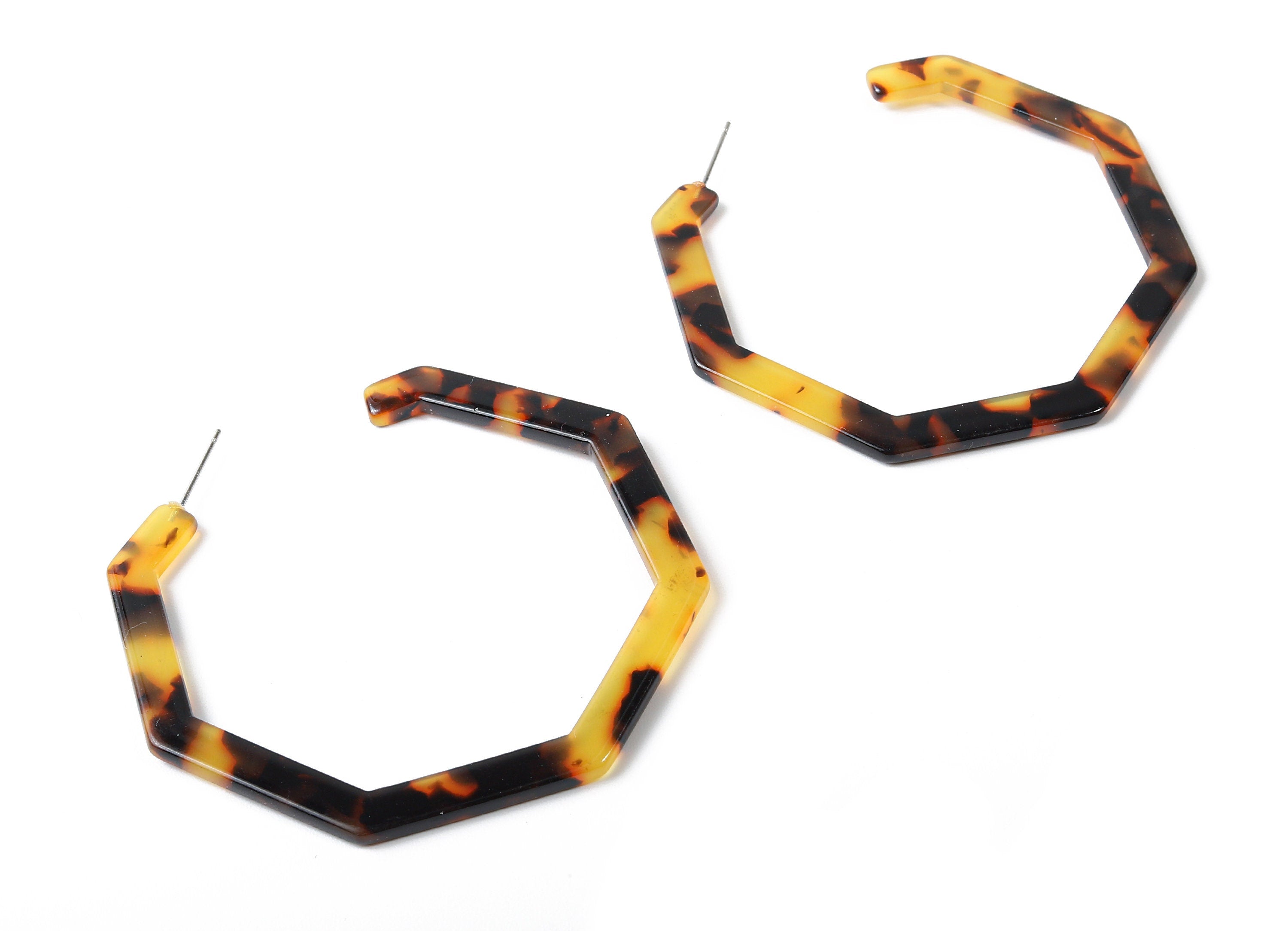 Open Hoop Earrings Stud - 2.5 inch Hoop Earring - Tortoise Shell Hexagon Earring Post - Color Code: A01 - 62.6x62.6x2.51mm- AC1622-A01 - DOMEDBAZAAR