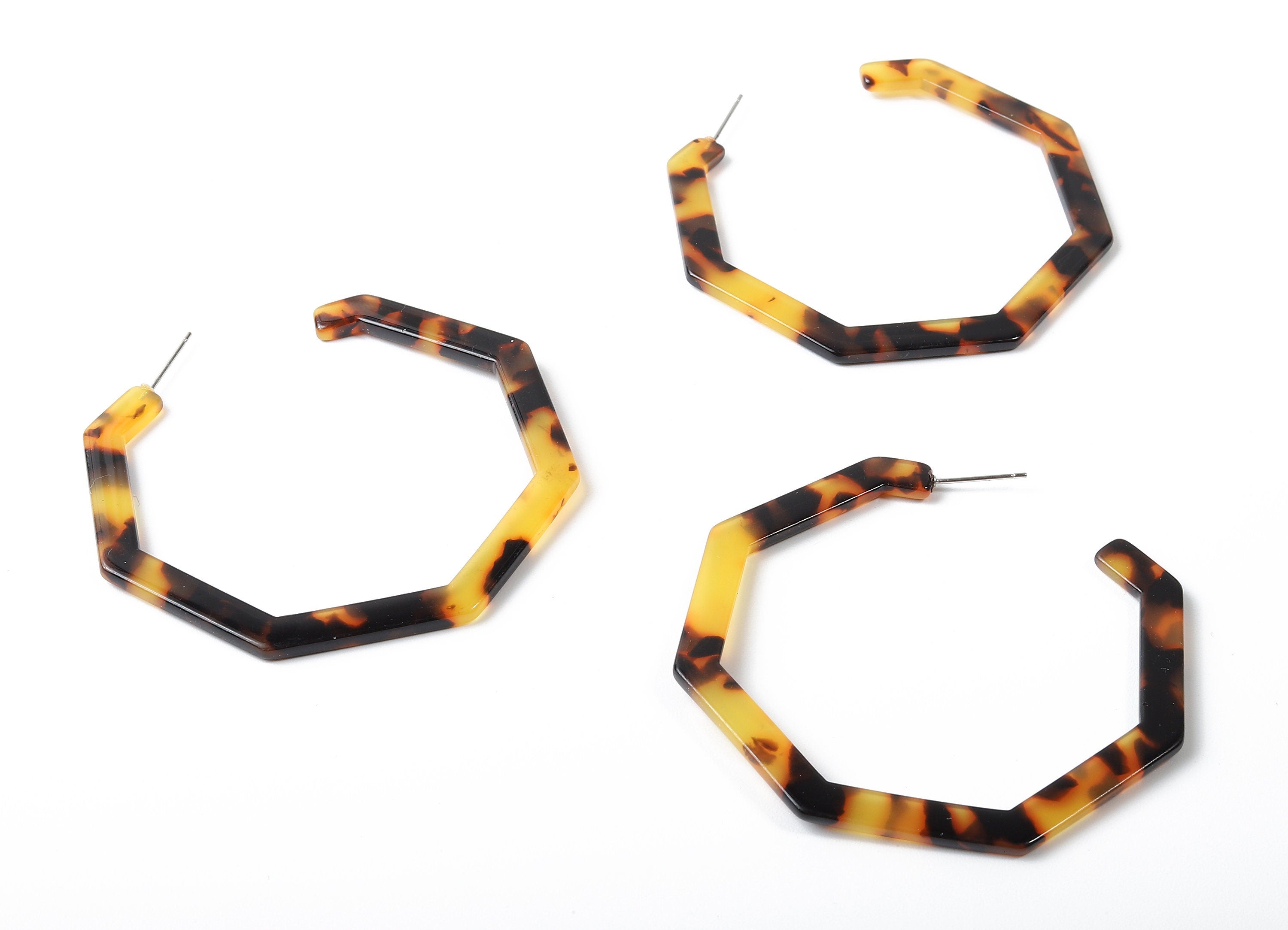 Open Hoop Earrings Stud - 2.5 inch Hoop Earring - Tortoise Shell Hexagon Earring Post - Color Code: A01 - 62.6x62.6x2.51mm- AC1622-A01 - DOMEDBAZAAR