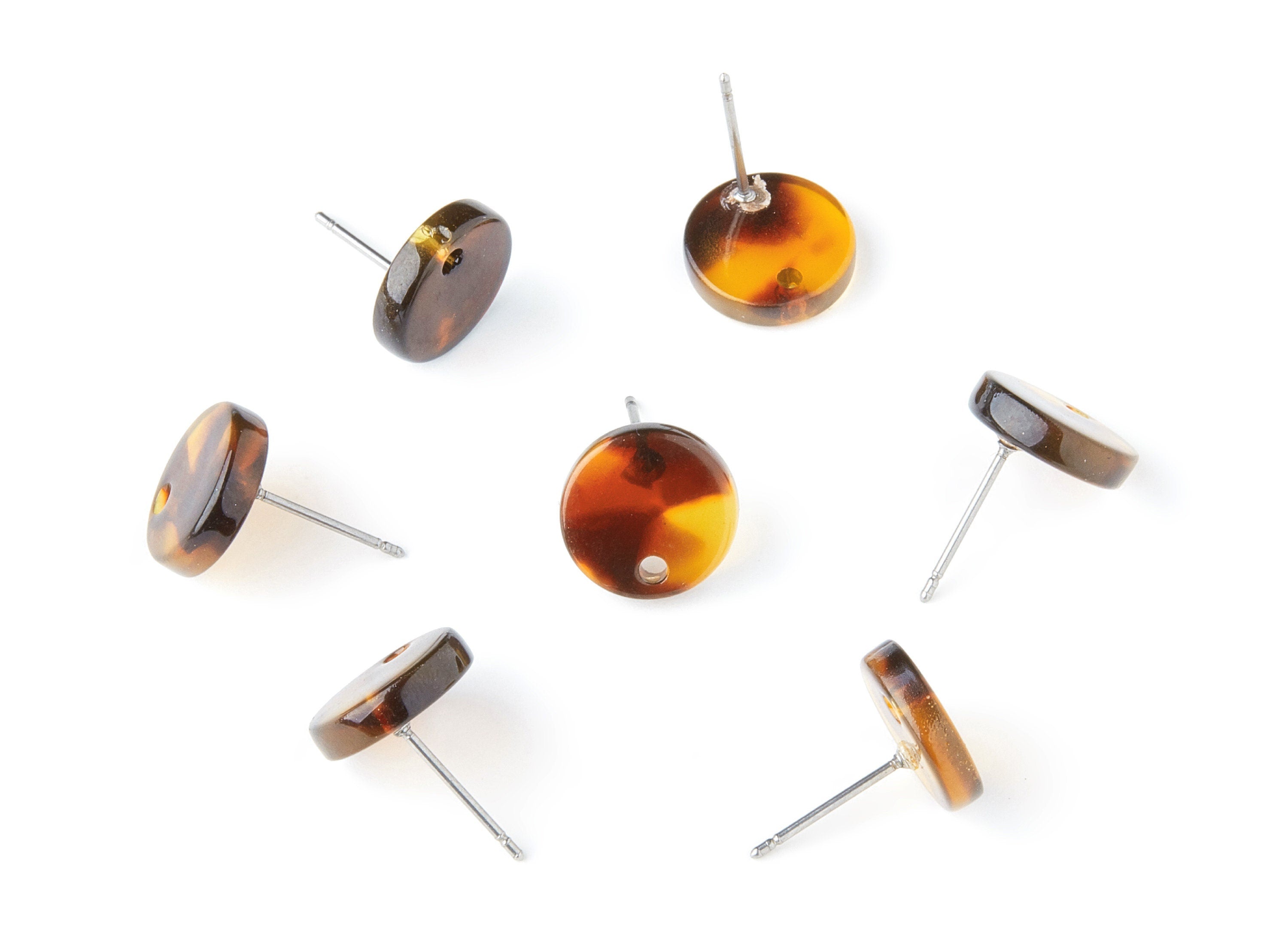 Acetate Acrylic Earring Stud - Tortoise Shell Stud  - Circle Earring Post - Jewelry Supplies - Color Code: A05 - 11.6x11.6x2.95mm - AC1139AE - DOMEDBAZAAR