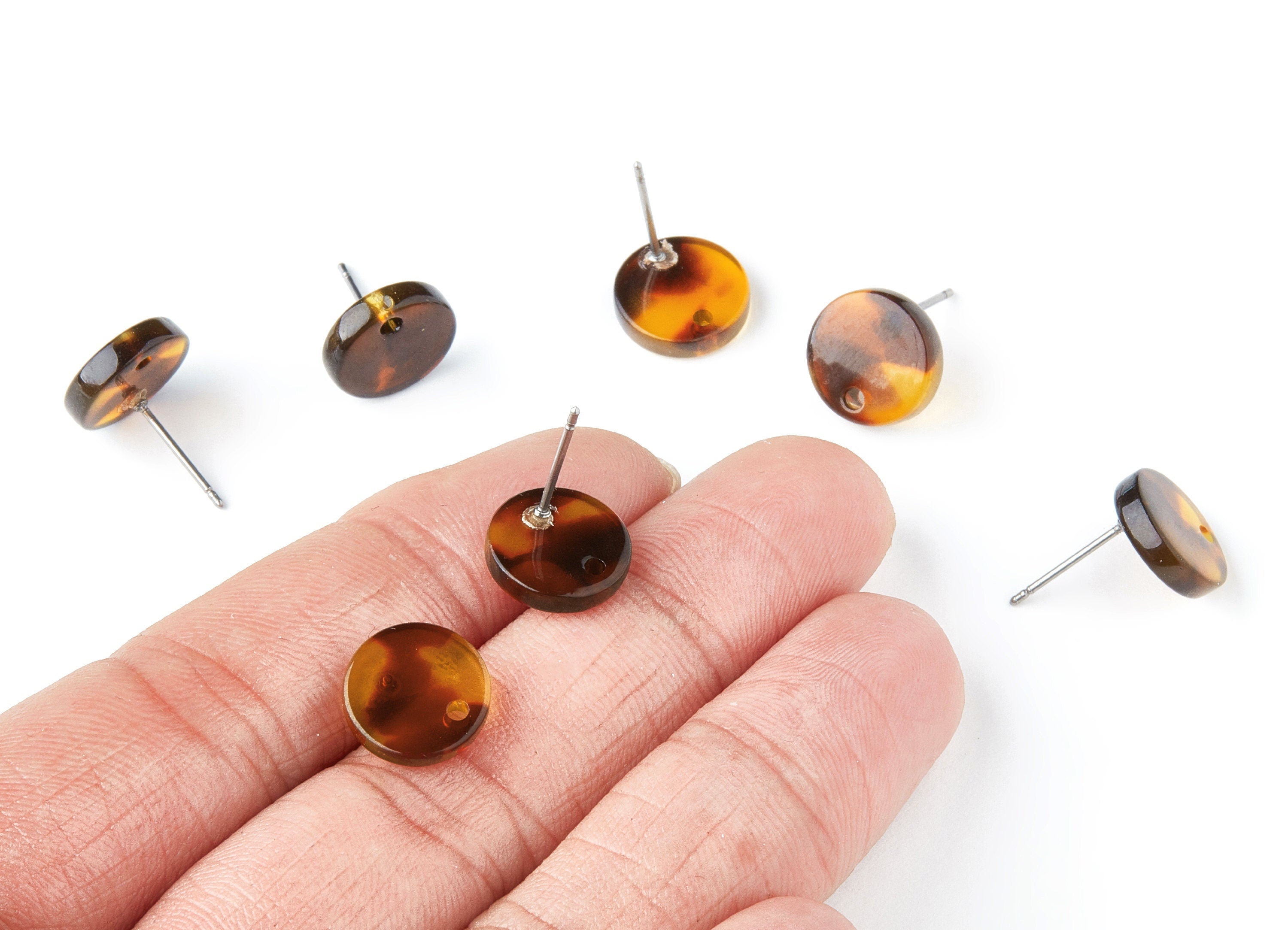Acetate Acrylic Earring Stud - Tortoise Shell Stud  - Circle Earring Post - Jewelry Supplies - Color Code: A05 - 11.6x11.6x2.95mm - AC1139AE - DOMEDBAZAAR