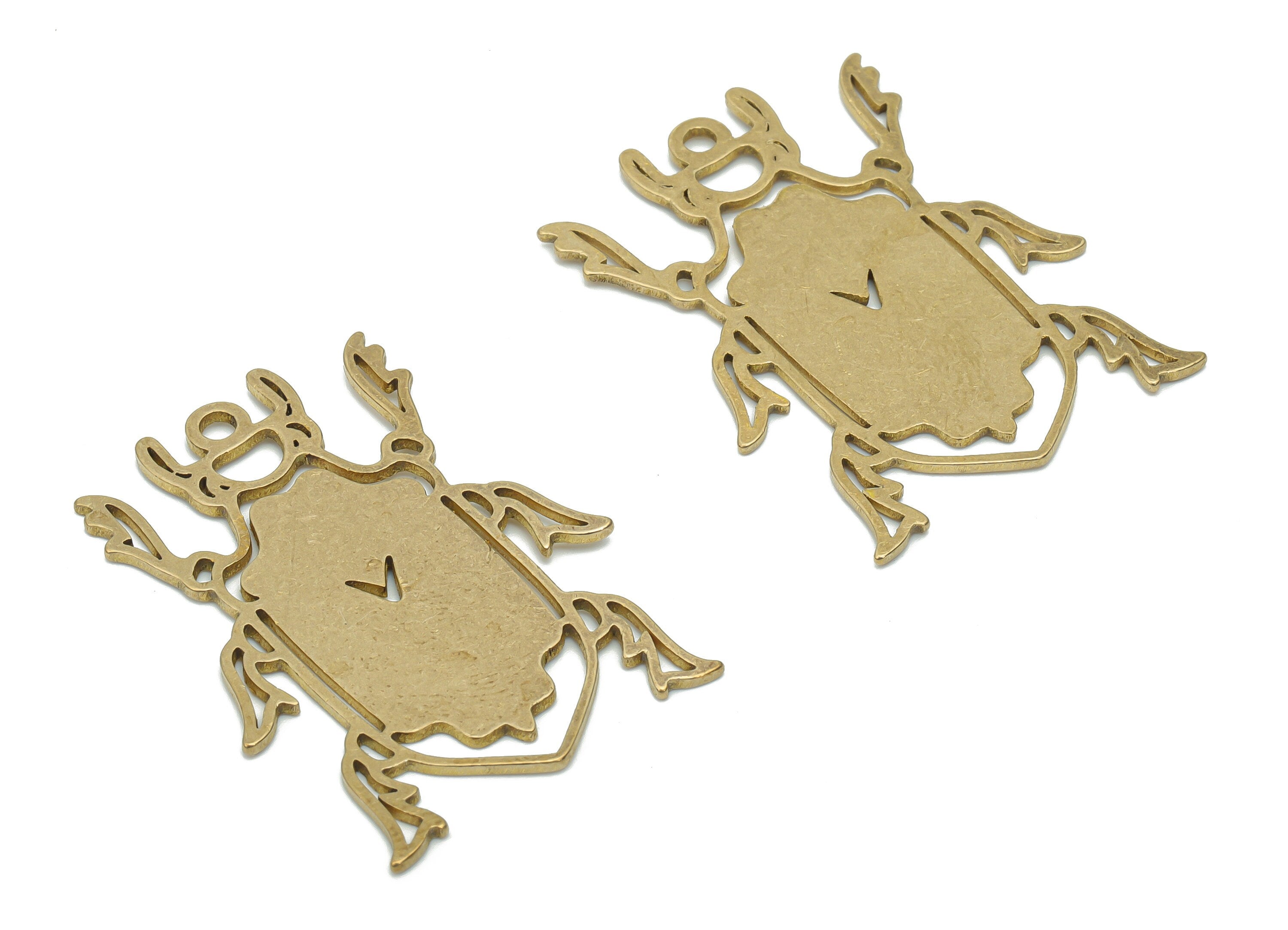 Brass Beetle Earring Charms - Raw Brass Insects Pendant - DIY Jewelry Making Supplies - 34.6x25.35x1.02mm - PPA1547 - DOMEDBAZAAR