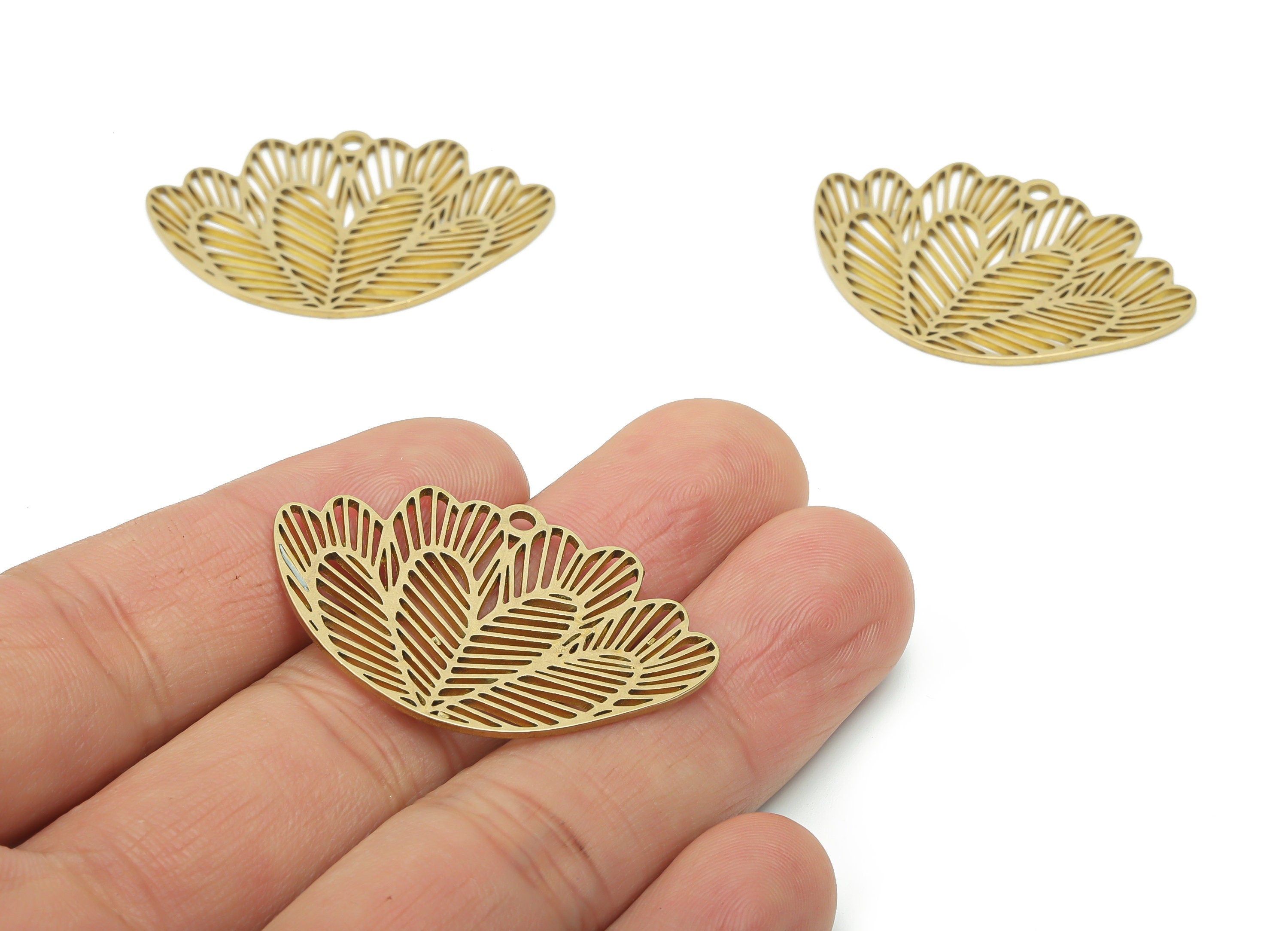 Brass Lotus Earring Charms - Raw Brass Flower Pendant - DIY Jewelry Making Supplies - 35.74x33.32x0.84mm - PPA1606 - DOMEDBAZAAR