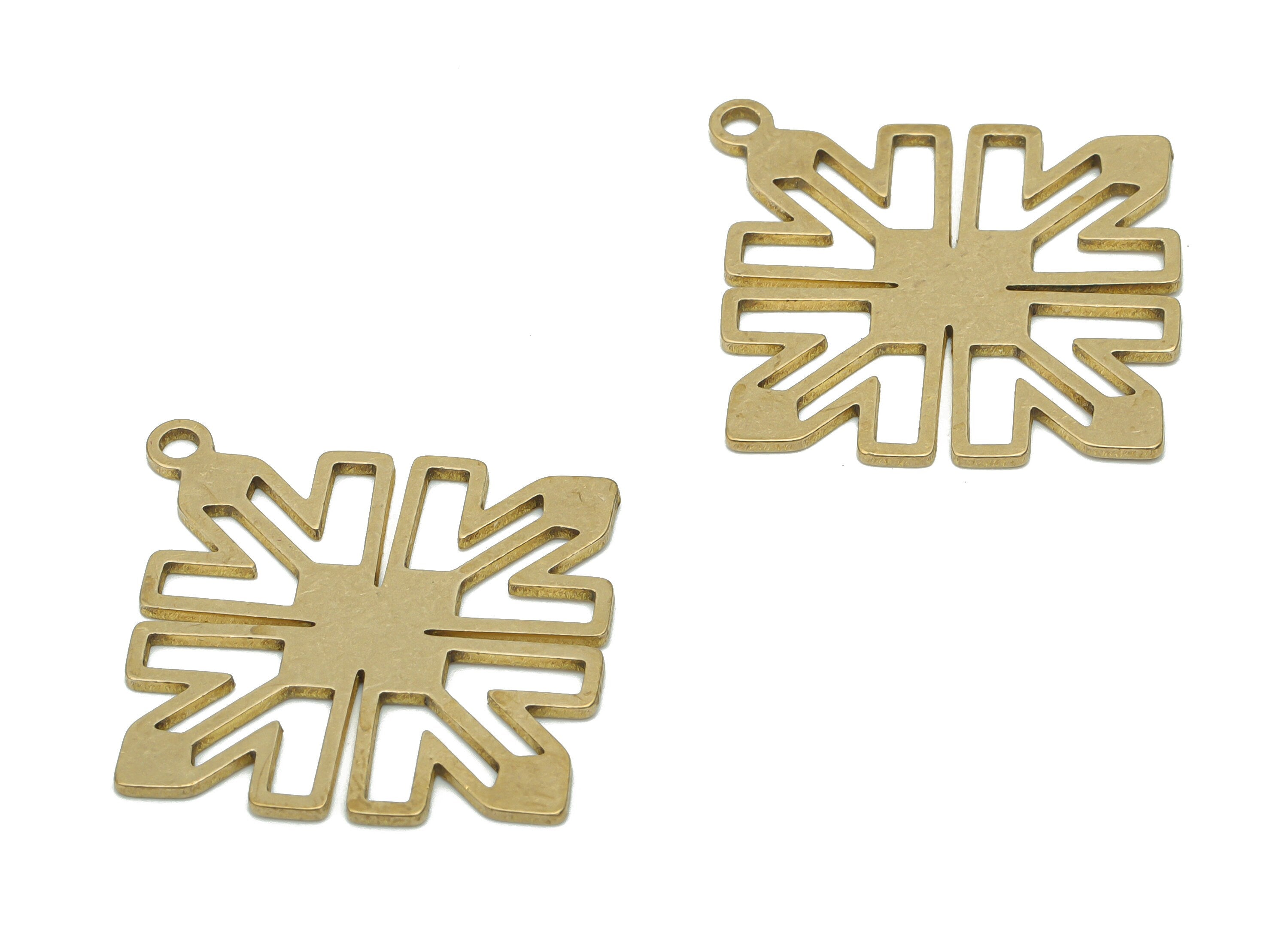 Brass Square Flower Earring Charms - Raw Brass Flower Square Pendant - DIY Jewelry Making Supplies - 35.77x32.82x0.85mm - PPA1721 - DOMEDBAZAAR