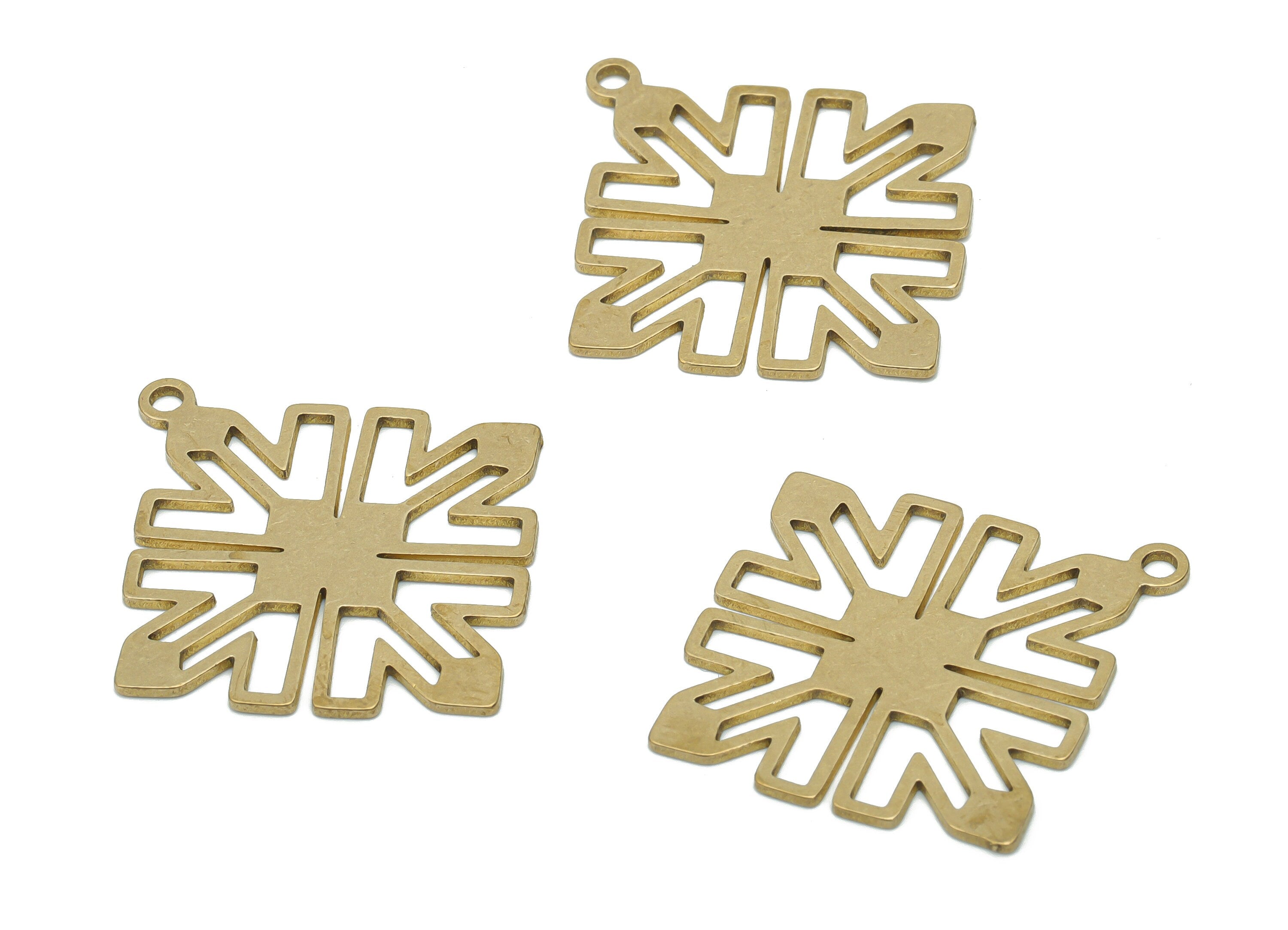 Brass Square Flower Earring Charms - Raw Brass Flower Square Pendant - DIY Jewelry Making Supplies - 35.77x32.82x0.85mm - PPA1721 - DOMEDBAZAAR