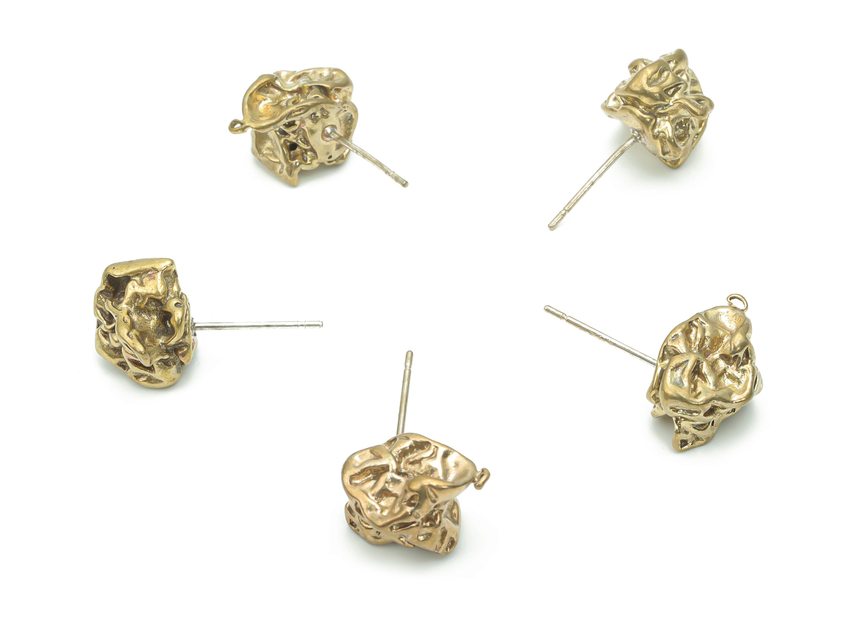 Brass Hammered Irregular Earring Stud With Loop - Raw Brass Irregular Earring Post - Silver Plated Brass Stud - 11.8x9x9mm - PP5104 - DOMEDBAZAAR