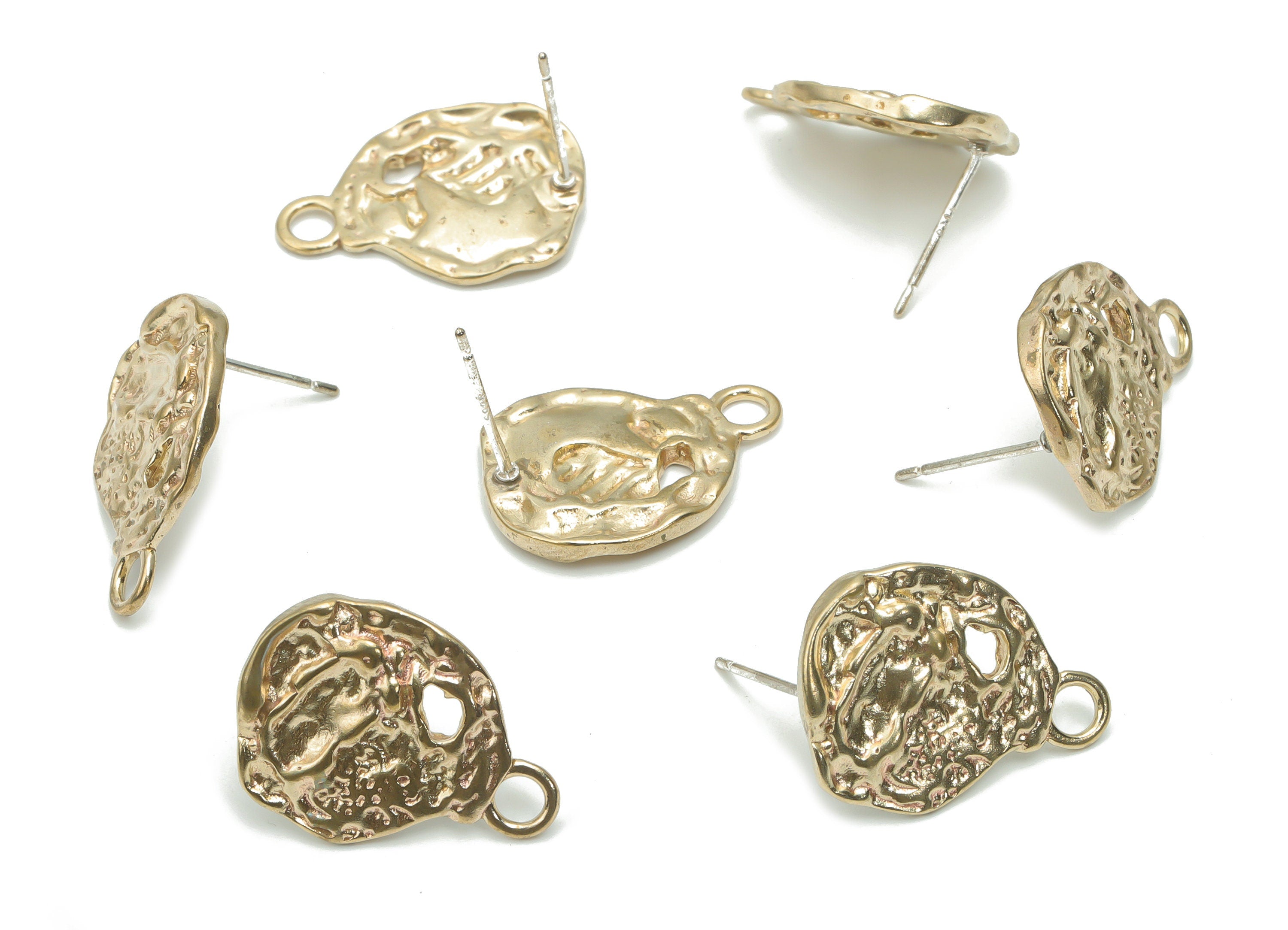 Brass Hammered Oval Earring Stud With Loop - Raw Brass Oval Earring Post - Silver Plated Brass Stud - 20.34x14.76x2.08mm - PP5119 - DOMEDBAZAAR