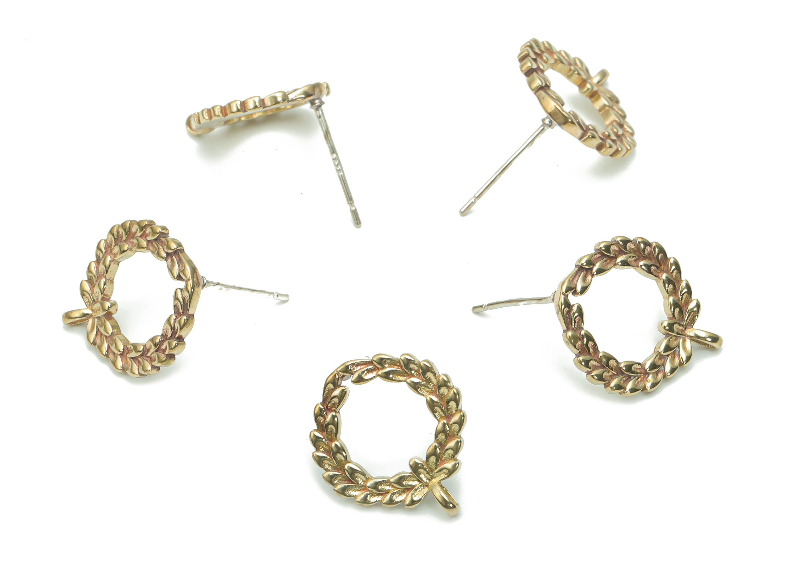 Brass Round Branch Earring Stud With Loop - Raw Brass Branch Hoop Post -  Silver Plated Brass Stud - 16.42x14.19x1.43mm - PP5122 - DOMEDBAZAAR