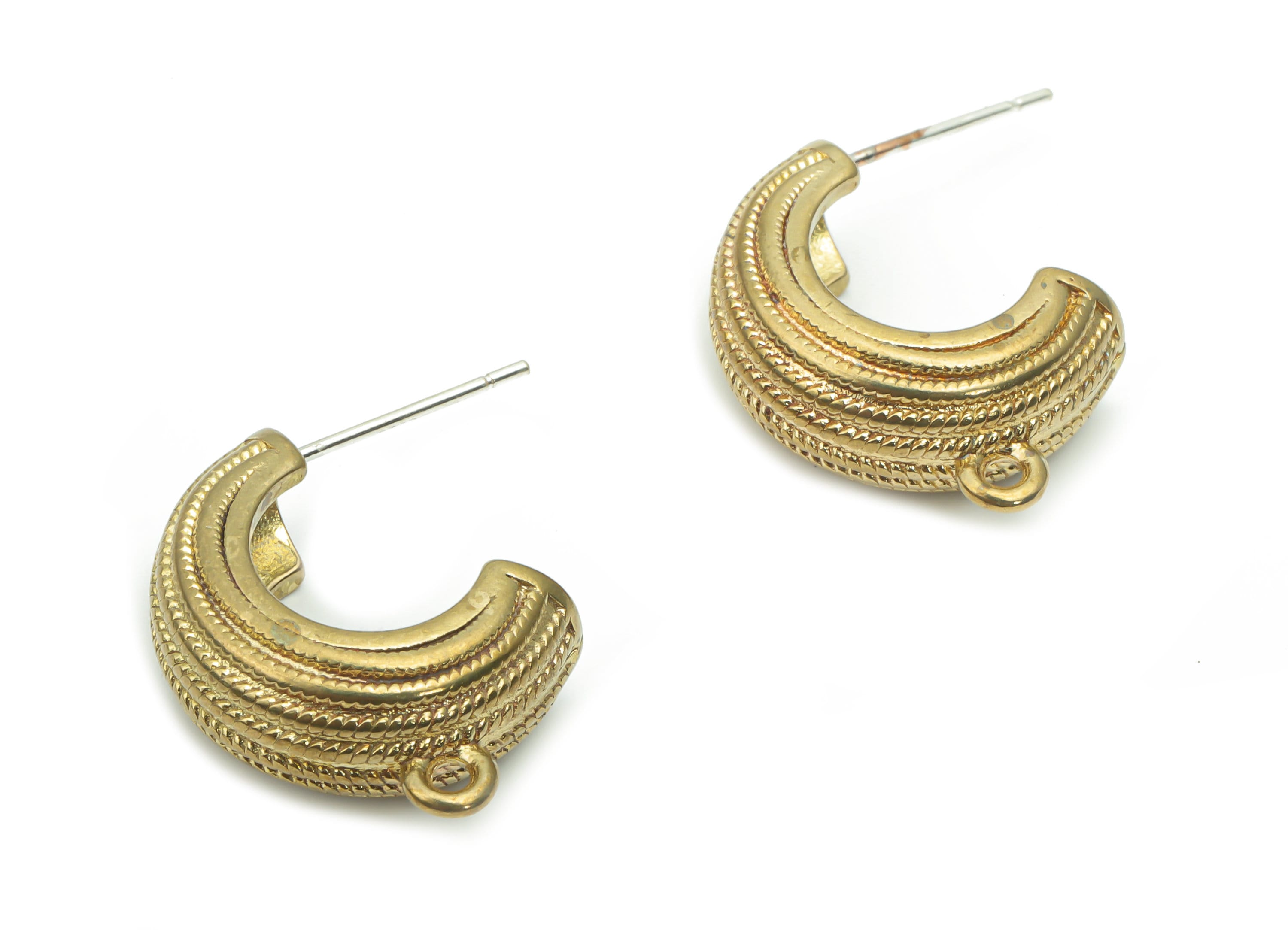 Brass Texture C Earring Stud With Loop - Raw Brass C Earring Post - Open Hoop Stud - Silver Plated Brass Stud - 17.25x12.66x1.49mm - PP5112 - DOMEDBAZAAR