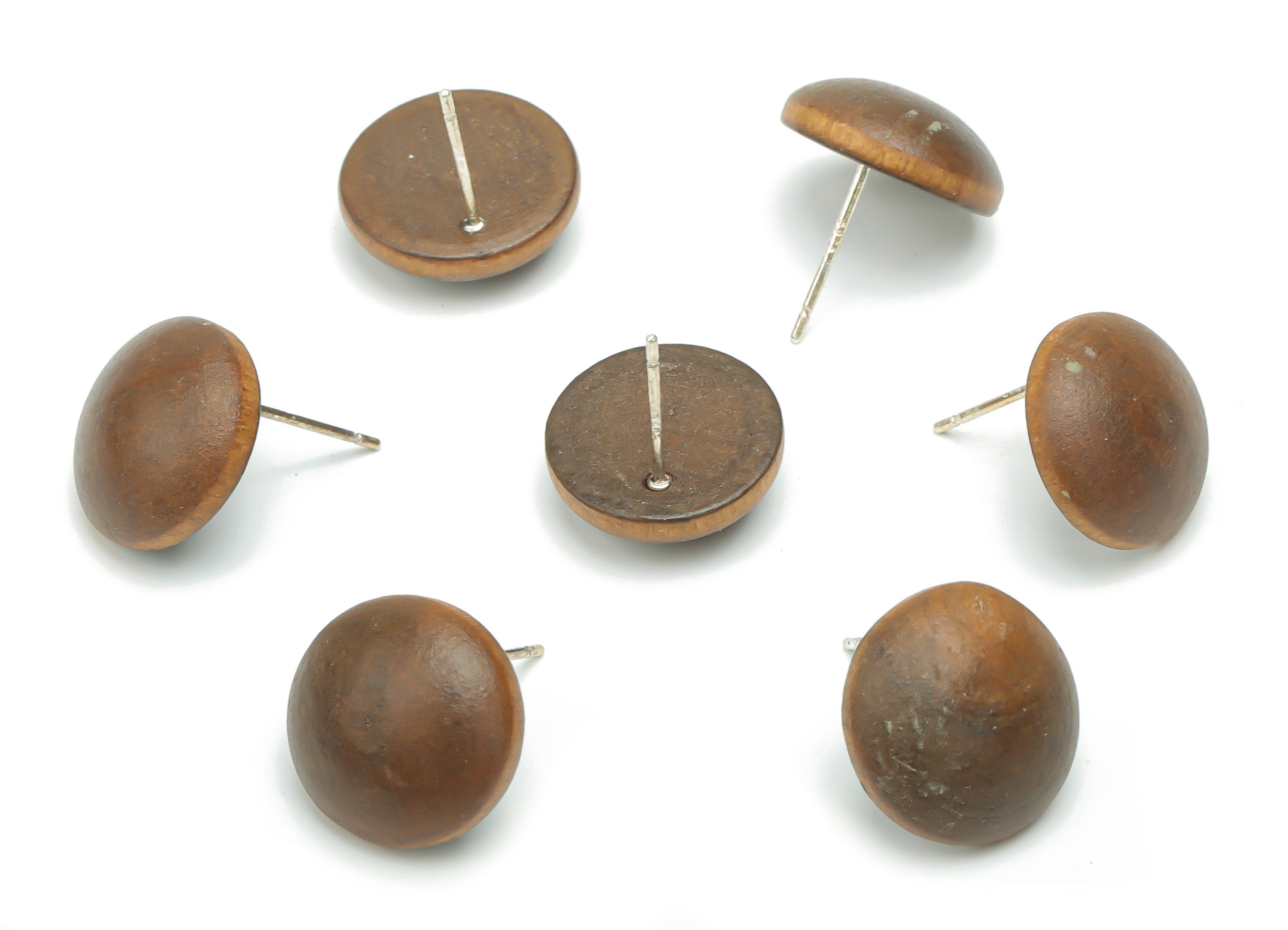 Poplar Plywood Round Earring Stud - Poplar Plywood Circle Post - Silver Plated Brass Stud - Jewelry Supplies - 14.52x14.52x5.2mm - BB1163A - DOMEDBAZAAR