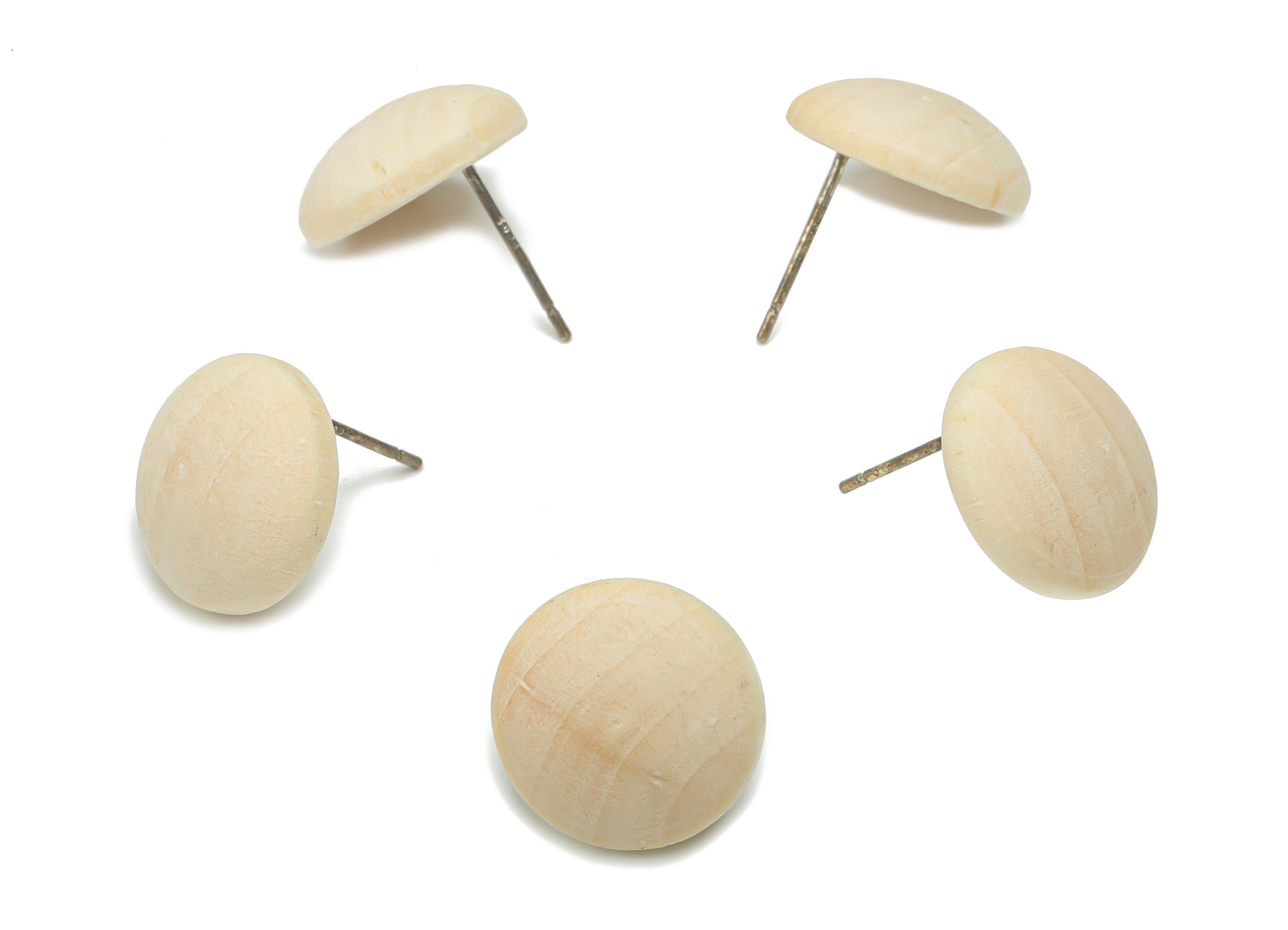 Poplar Plywood Round Earring Stud - Poplar Plywood Circle Post - Silver Plated Brass Stud - Jewelry Supplies - 14.52x14.52x5.2mm - BB1163B - DOMEDBAZAAR