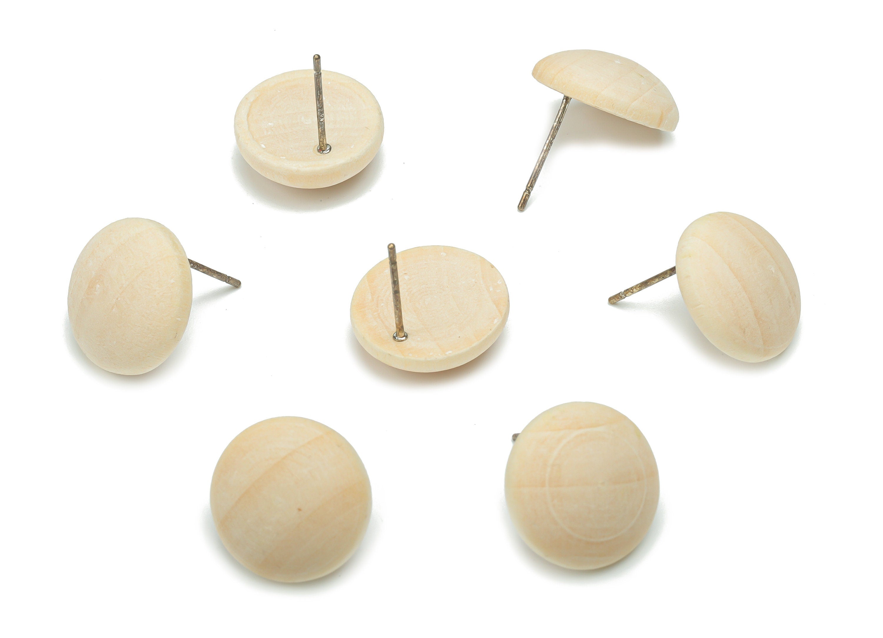 Poplar Plywood Round Earring Stud - Poplar Plywood Circle Post - Silver Plated Brass Stud - Jewelry Supplies - 14.52x14.52x5.2mm - BB1163B - DOMEDBAZAAR