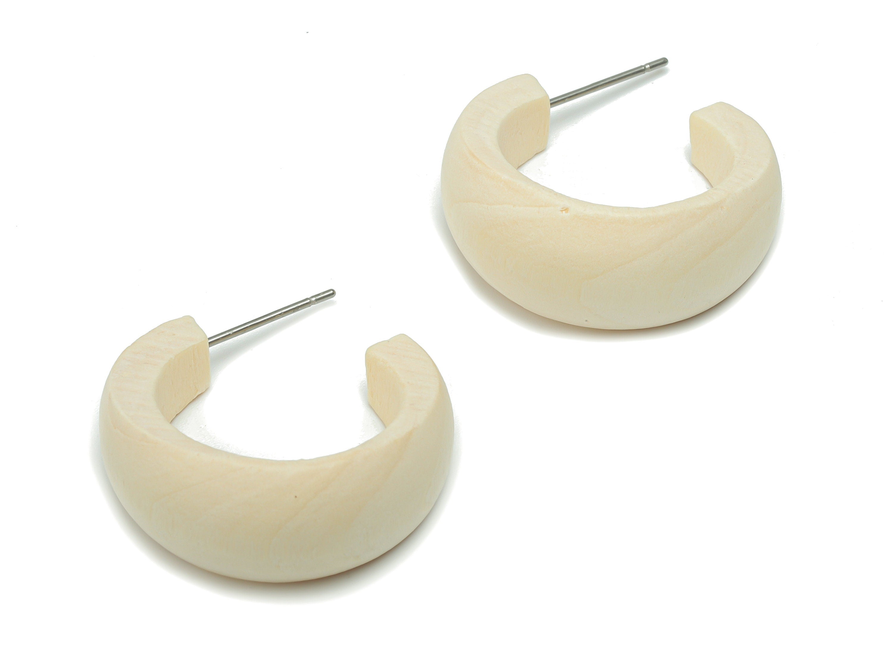 Guger Tree Wood C Hoop Earring Stud - Guger Tree Wood C Post - Silver Plated Brass Stud - Jewelry Supplies - 25.28x24.53x3.96mm - BB1148 - DOMEDBAZAAR