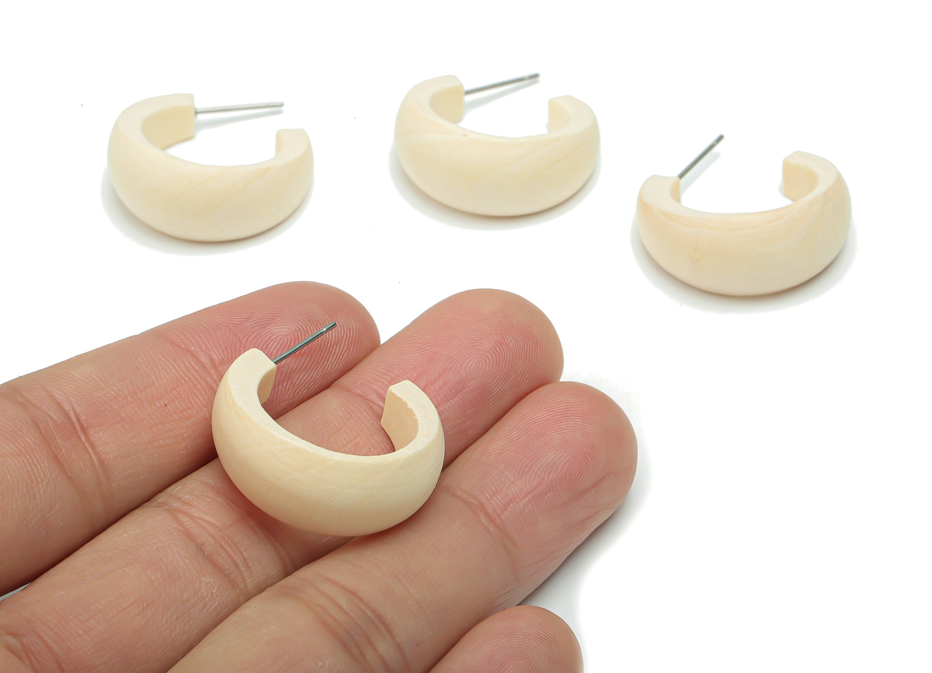 Guger Tree Wood C Hoop Earring Stud - Guger Tree Wood C Post - Silver Plated Brass Stud - Jewelry Supplies - 25.28x24.53x3.96mm - BB1148 - DOMEDBAZAAR