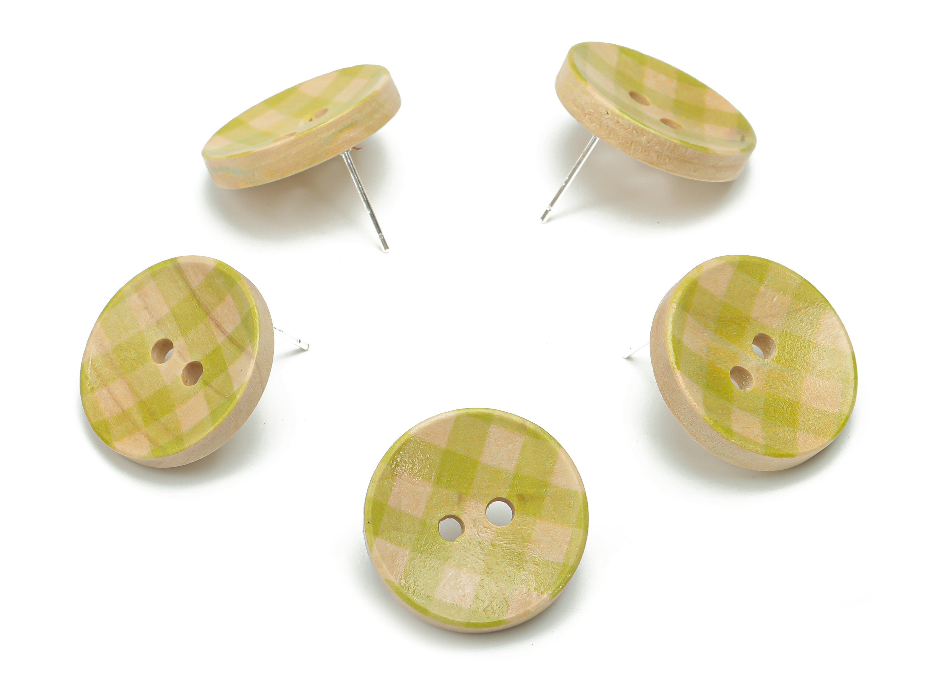 Guger Tree Wood Buttons Earring Stud - Guger Tree Wood Round Button Earring Post - Silver Plated Brass Stud - 20.12x20.12x4.6mm - BB1153 - DOMEDBAZAAR
