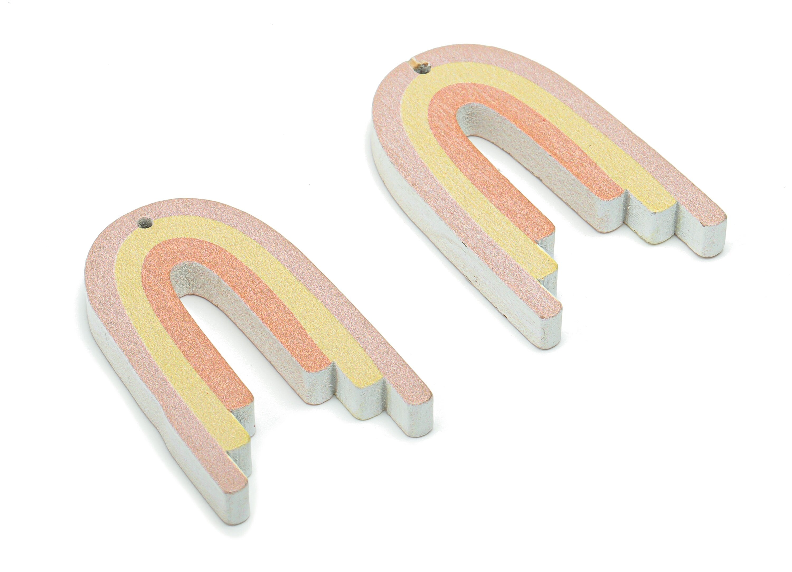 Poplar Plywood Rainbow Earring Charms - Poplar Plywood Rainbow Pendant - DIY Jewelry Making Supplies - 40.32x24.58x5.14mm - BB1146 - DOMEDBAZAAR