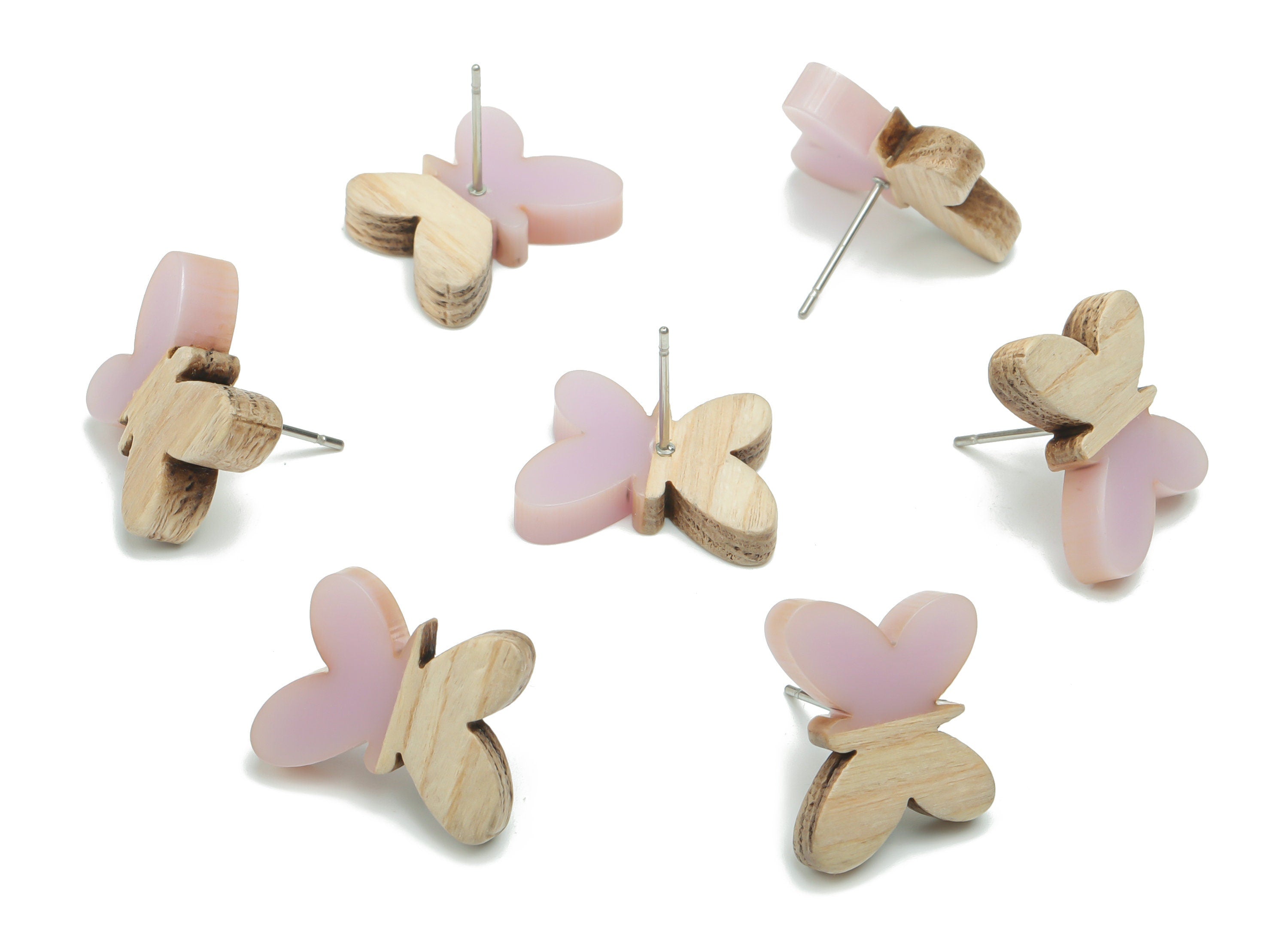 Natural Wood Butterfly Earring Stud - Resin Butterfly Post - 316 Surgical Stainless Steel - Jewelry Supplies - 17.87x13.77x3.78mm - BB1165A - DOMEDBAZAAR