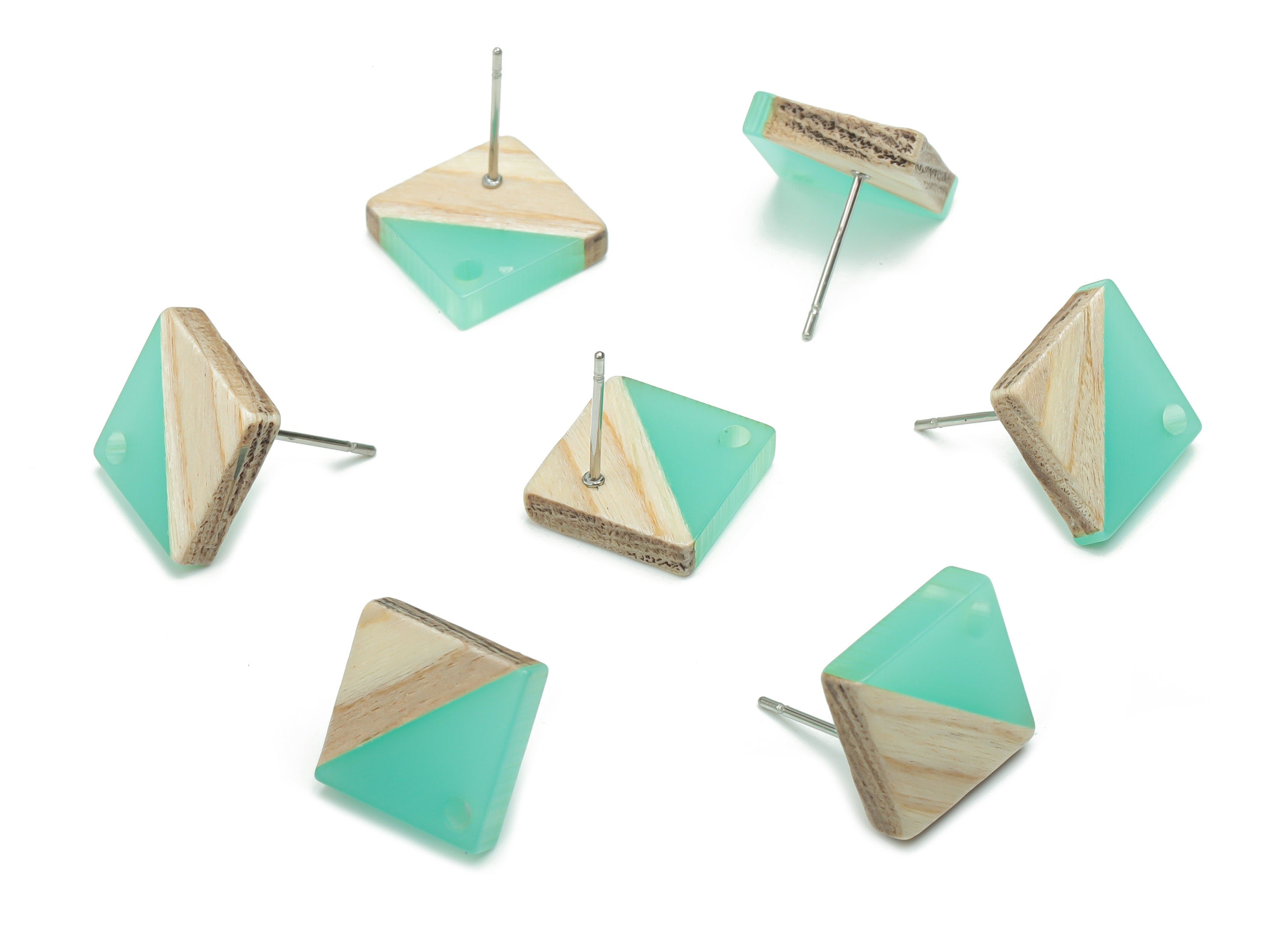 Natural Wood Square Earring Stud - Resin Square Post - 316 Surgical Stainless Steel - Jewelry Making Supplies - 11.96x11.88x3.52mm - BB1164C - DOMEDBAZAAR