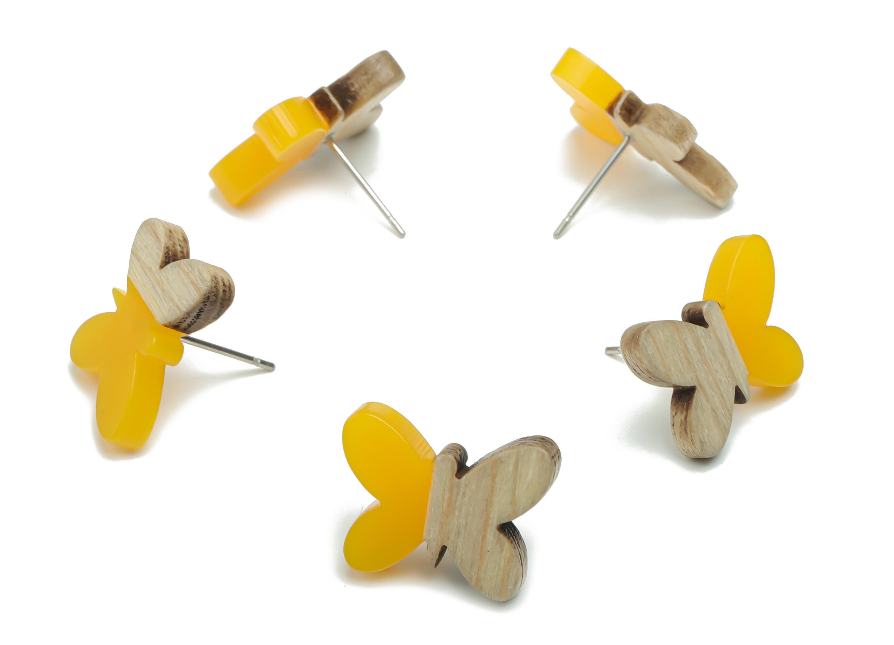Natural Wood Butterfly Earring Stud - Resin Butterfly Post - 316 Surgical Stainless Steel - Jewelry Supplies - 17.87x13.77x3.78mm - BB1165C - DOMEDBAZAAR