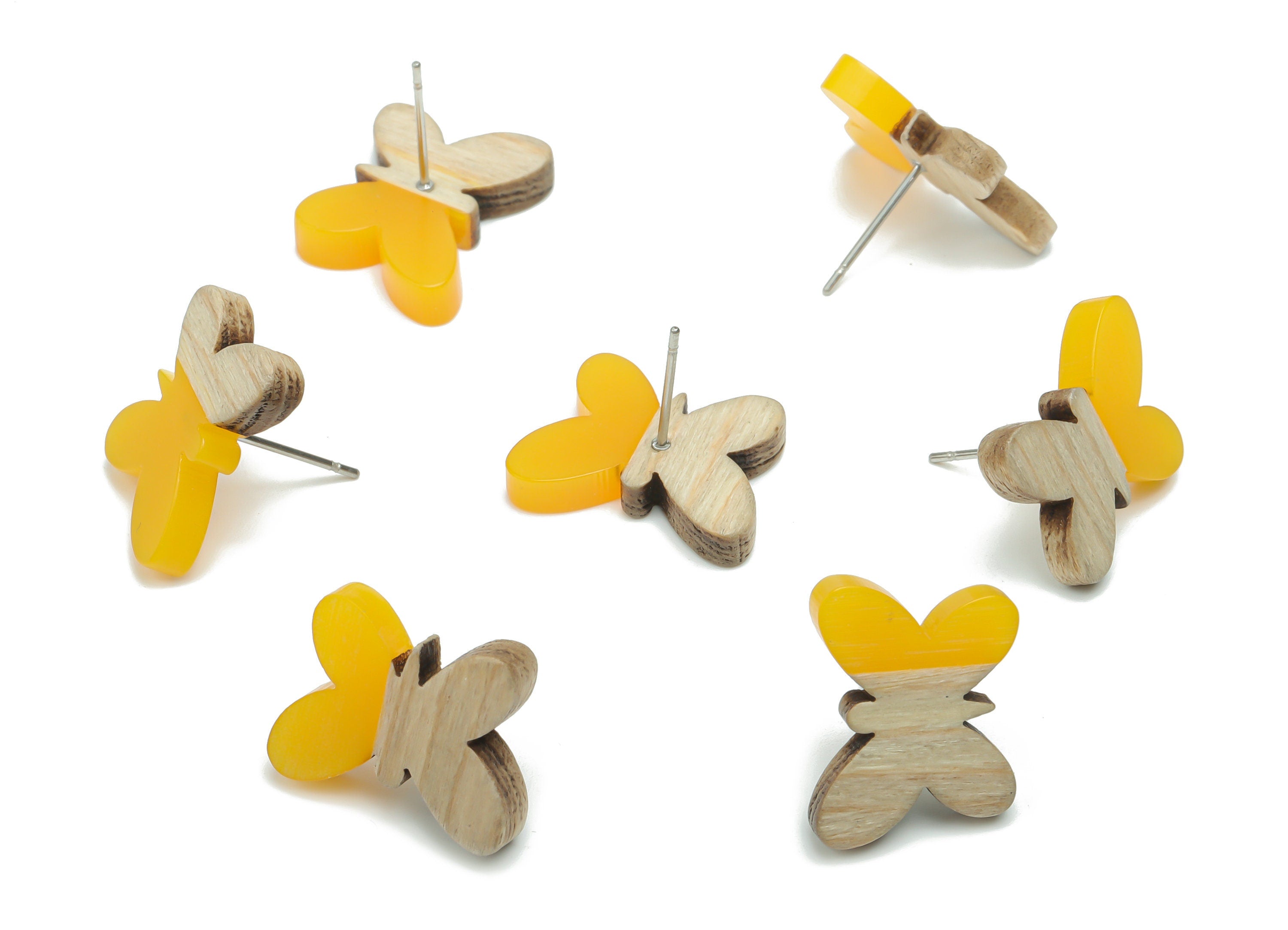 Natural Wood Butterfly Earring Stud - Resin Butterfly Post - 316 Surgical Stainless Steel - Jewelry Supplies - 17.87x13.77x3.78mm - BB1165C - DOMEDBAZAAR