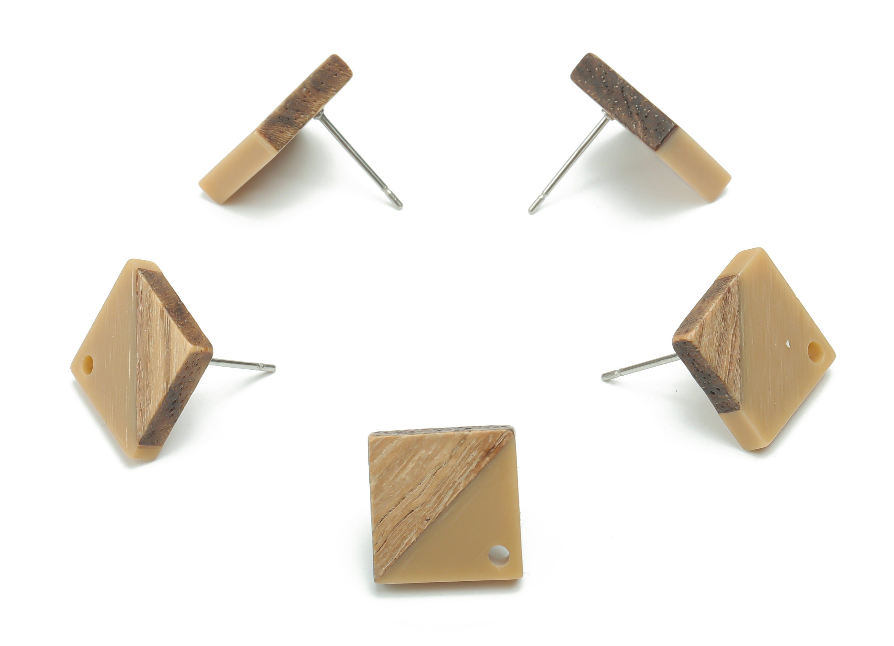 Natural Wood Square Earring Stud - Resin Square Post - 316 Surgical Stainless Steel - Jewelry Making Supplies - 11.96x11.88x3.52mm - BB1164L - DOMEDBAZAAR