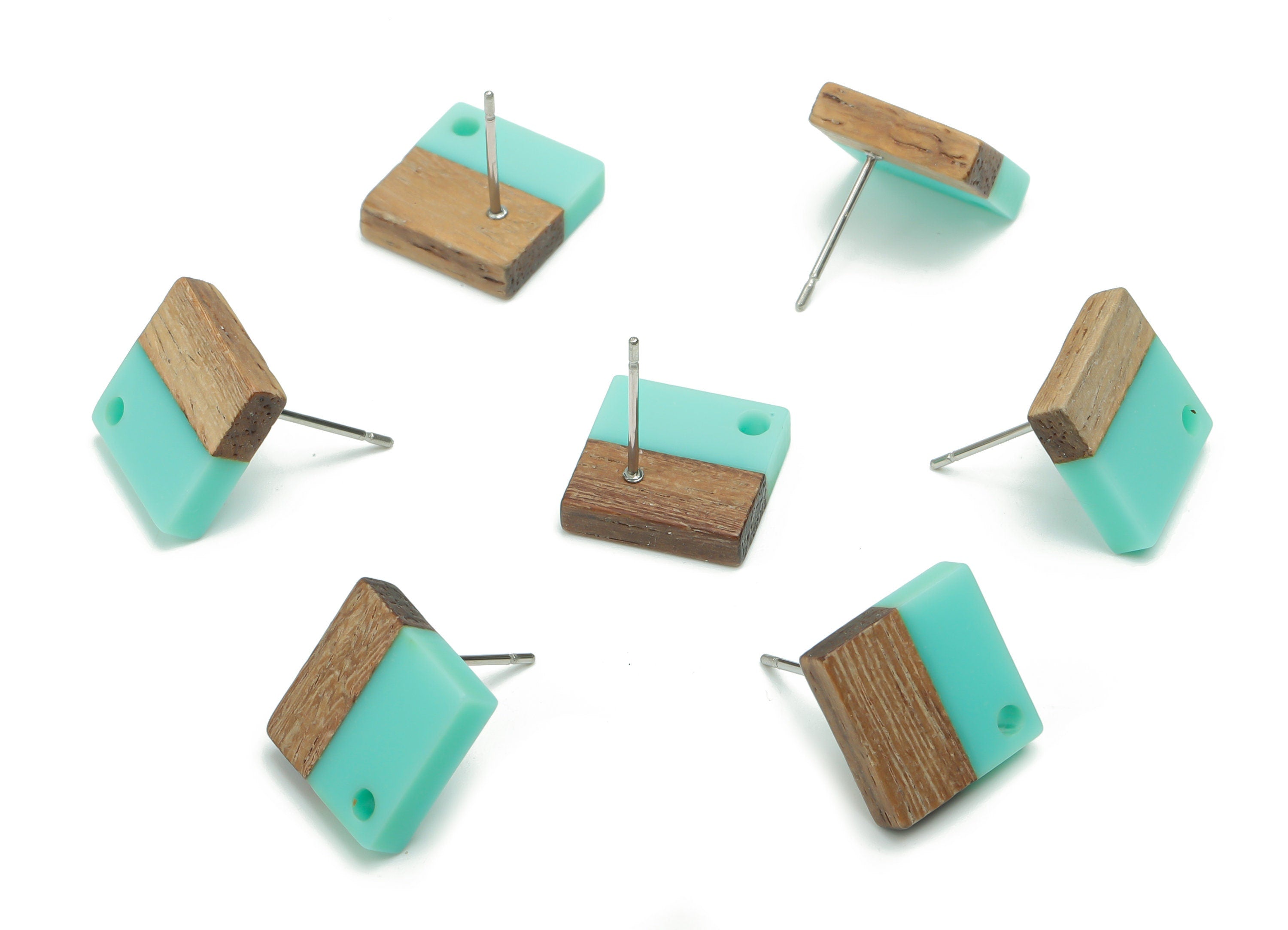 Natural Wood Square Earring Stud - Resin Square Post - 316 Surgical Stainless Steel - Jewelry Making Supplies - 11.96x11.88x3.52mm - BB1164H - DOMEDBAZAAR
