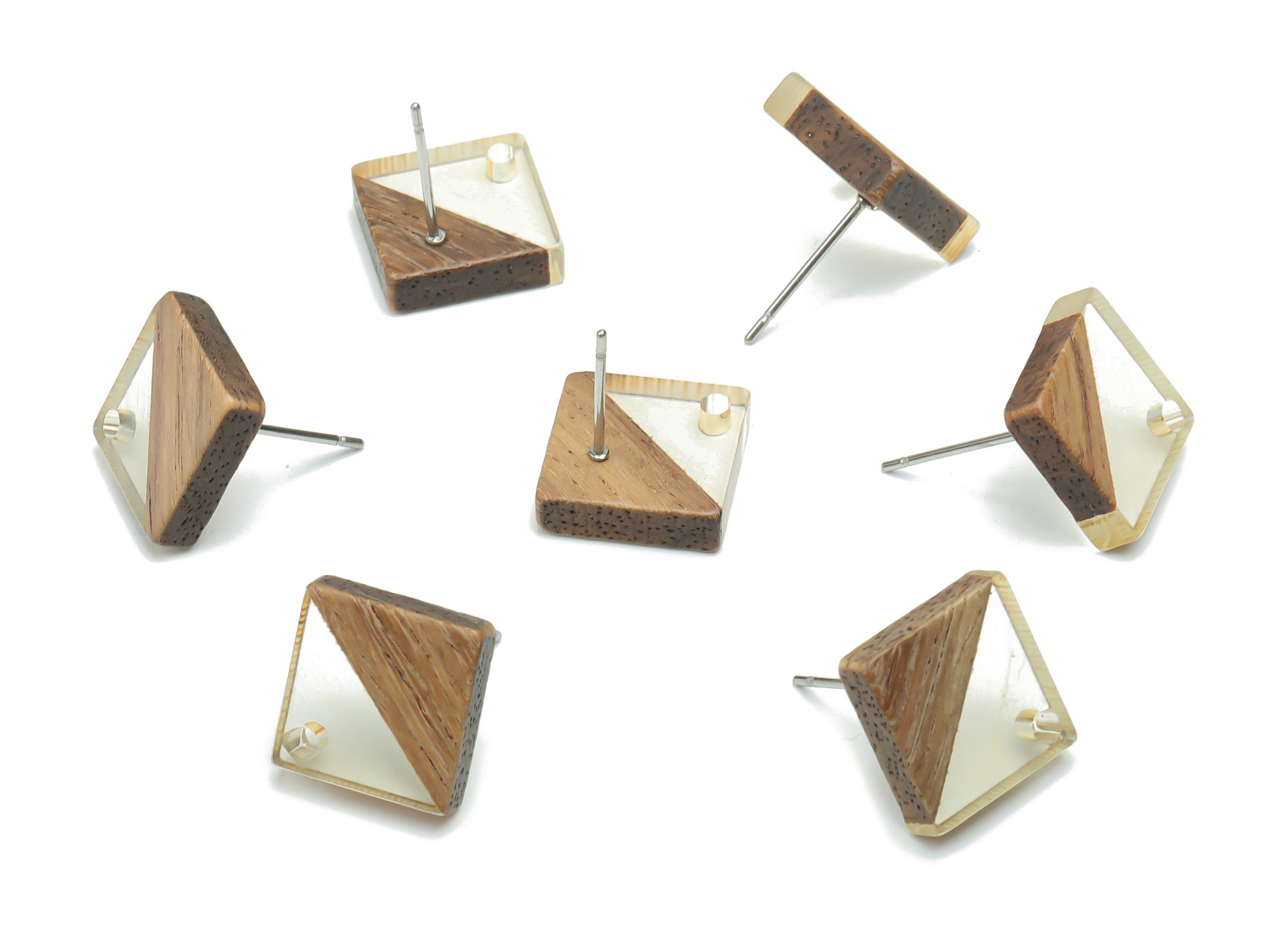 Natural Wood Square Earring Stud - Resin Square Post - 316 Surgical Stainless Steel - Jewelry Making Supplies - 11.96x11.88x3.52mm - BB1164K - DOMEDBAZAAR