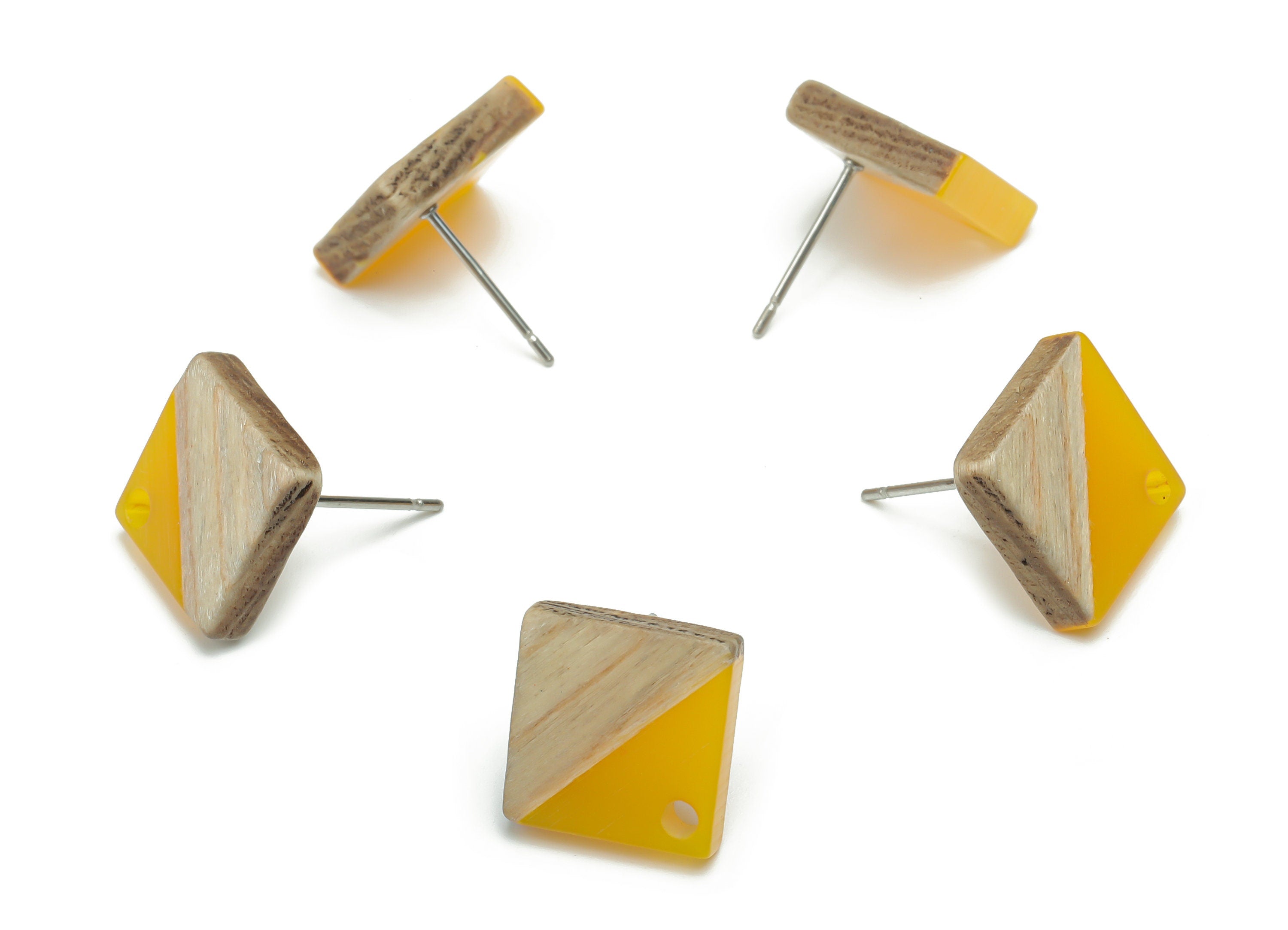 Natural Wood Square Earring Stud - Resin Square Post - 316 Surgical Stainless Steel - Jewelry Making Supplies - 11.96x11.88x3.52mm - BB1164J - DOMEDBAZAAR